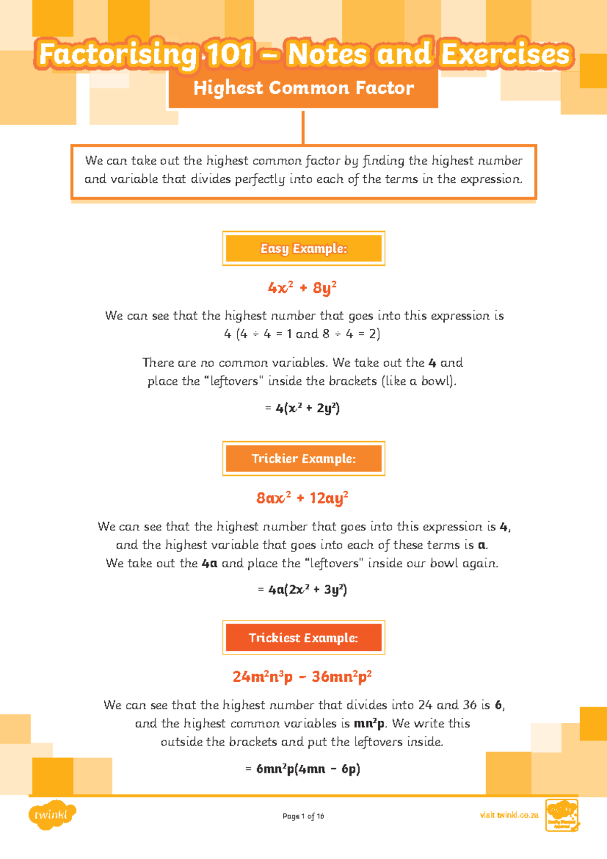 Factorising 101 - Final Exam Notes and Exercises - Studocu