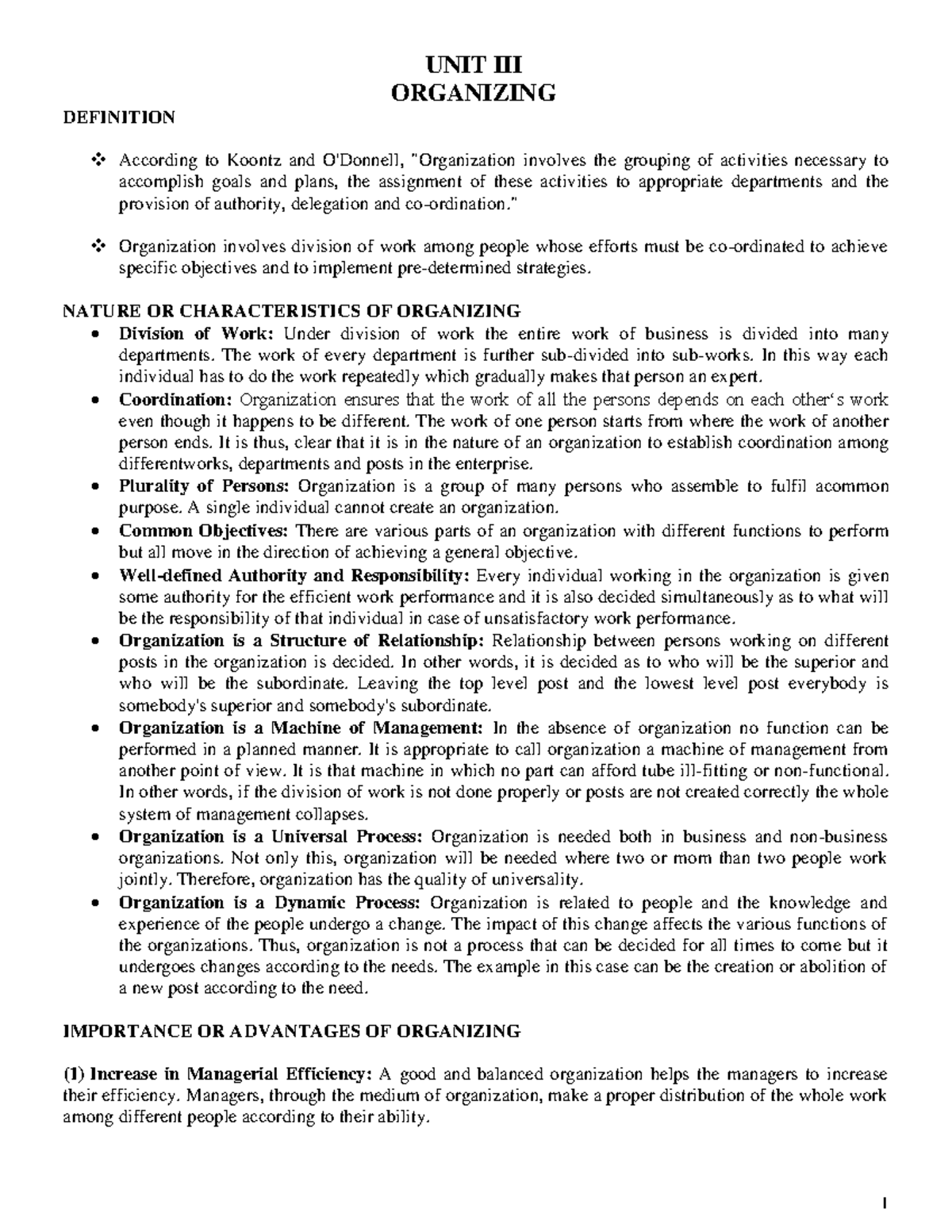 POM 301 - Organizing: Key Concepts and Essay Notes - Studocu