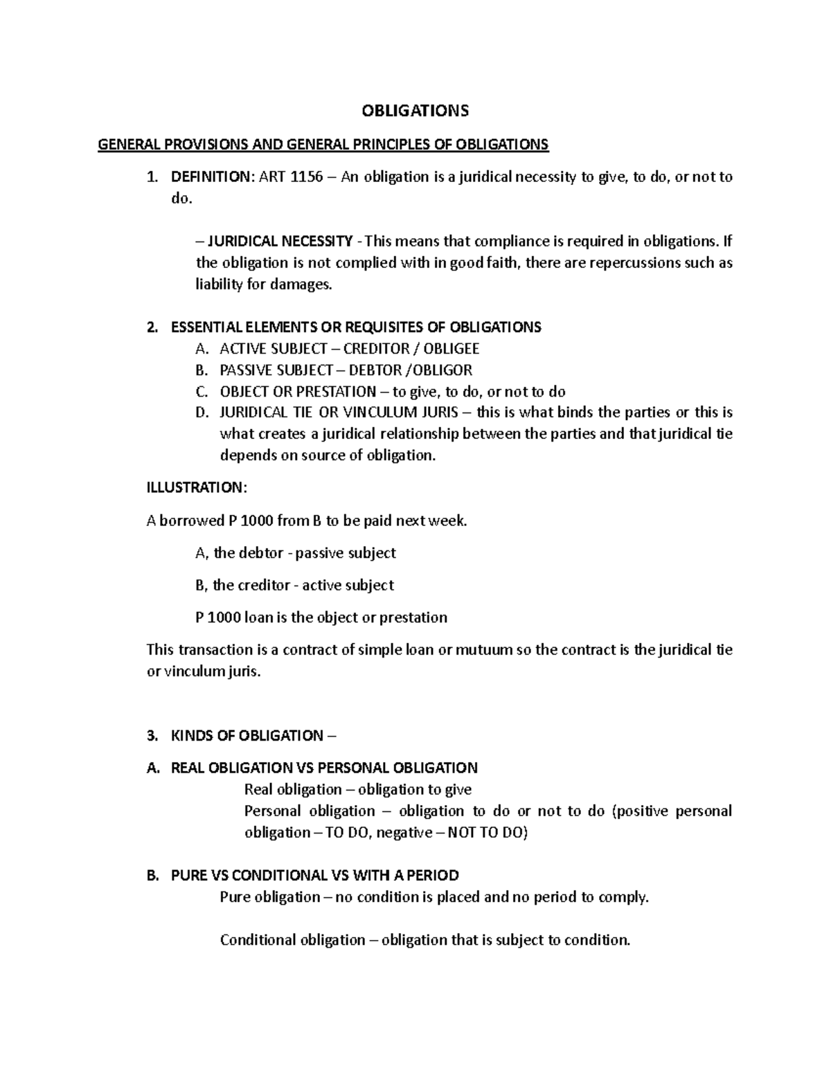 Notes-ON- Obligations- Midterm- Coverage - OBLIGATIONS GENERAL ...