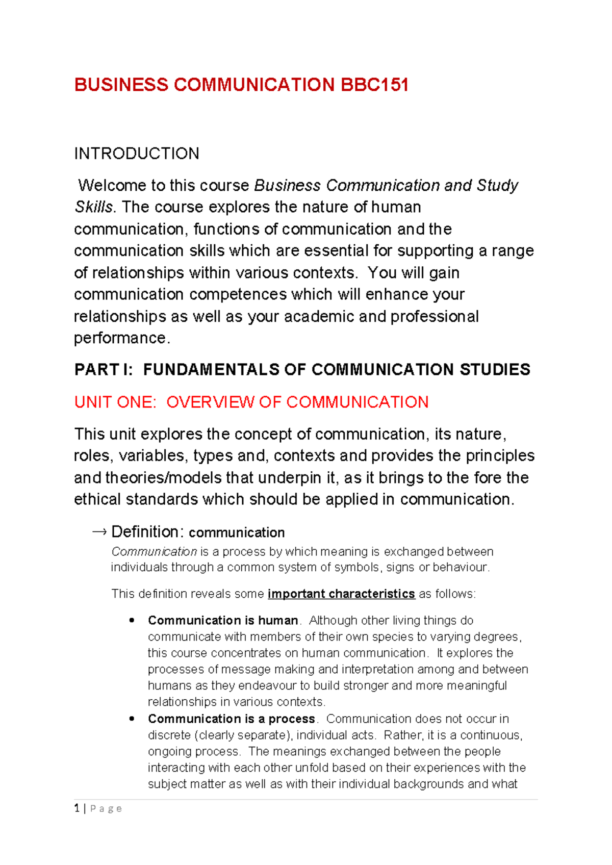BBC151 Business Communication: Fundamentals of Communication - Studocu