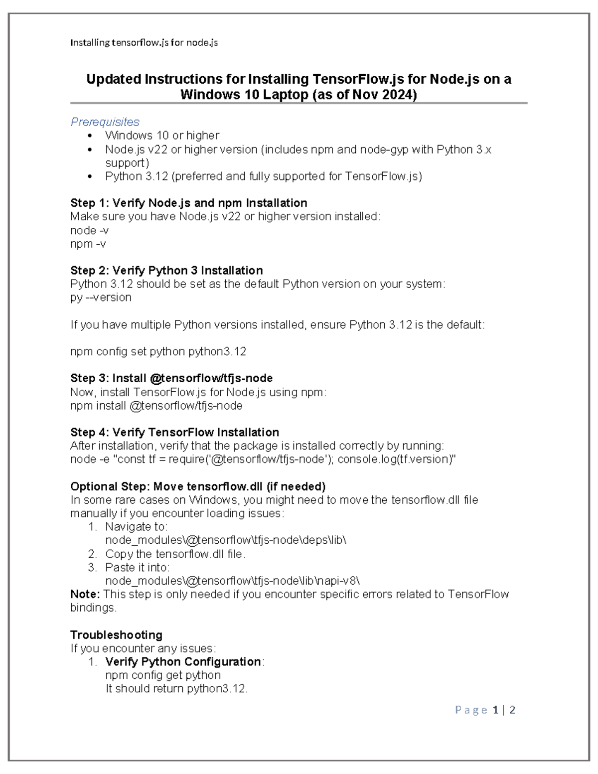 Installing TensorFlow.js for Node.js: Updated Guide (Nov 2024) - Studocu