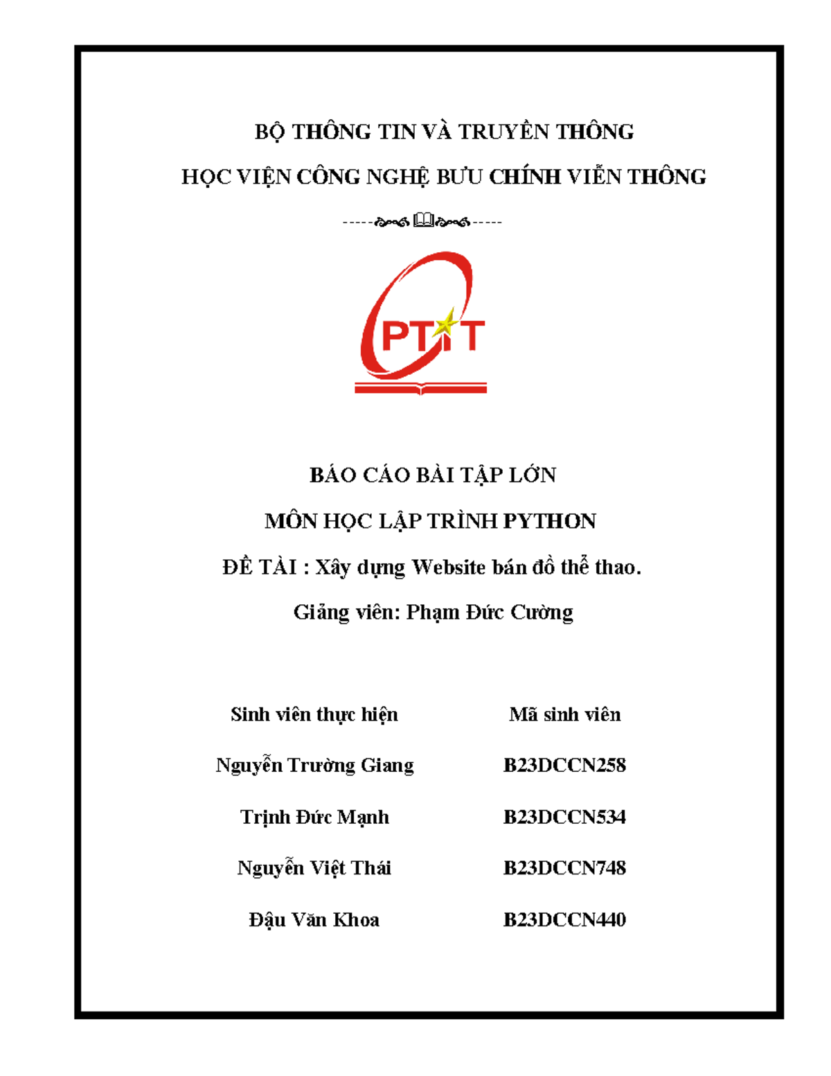 Báo cáo BTL Python 1: Xây dựng Website Bán Đồ Thể Thao - Studocu