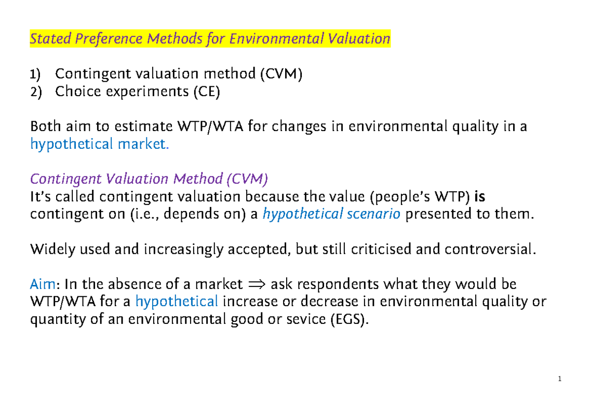 L3 C Stated Preference Methods for Environmental Valuation 2025 - Studocu