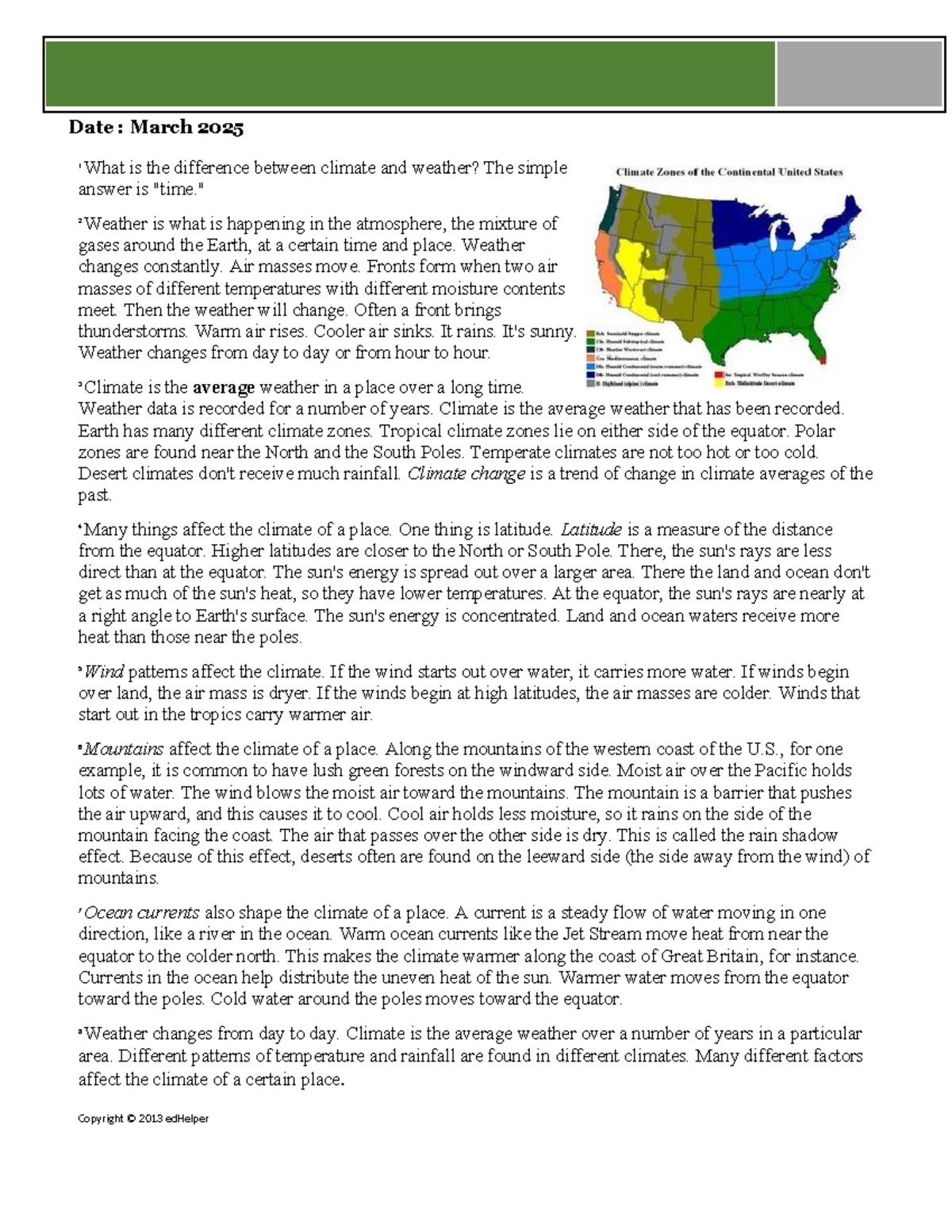 Week 12 - Reading on Weather vs. Climate: Key Concepts - Studocu