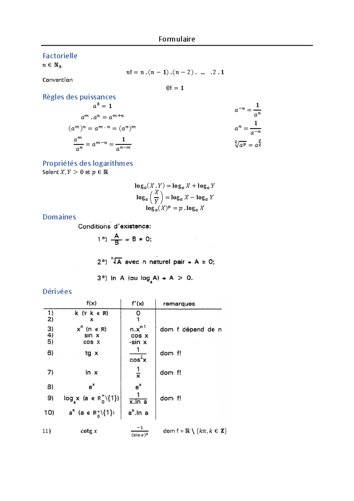 Formulaire des Formules Mathématiques Utiles pour Exercices - Math101 ...