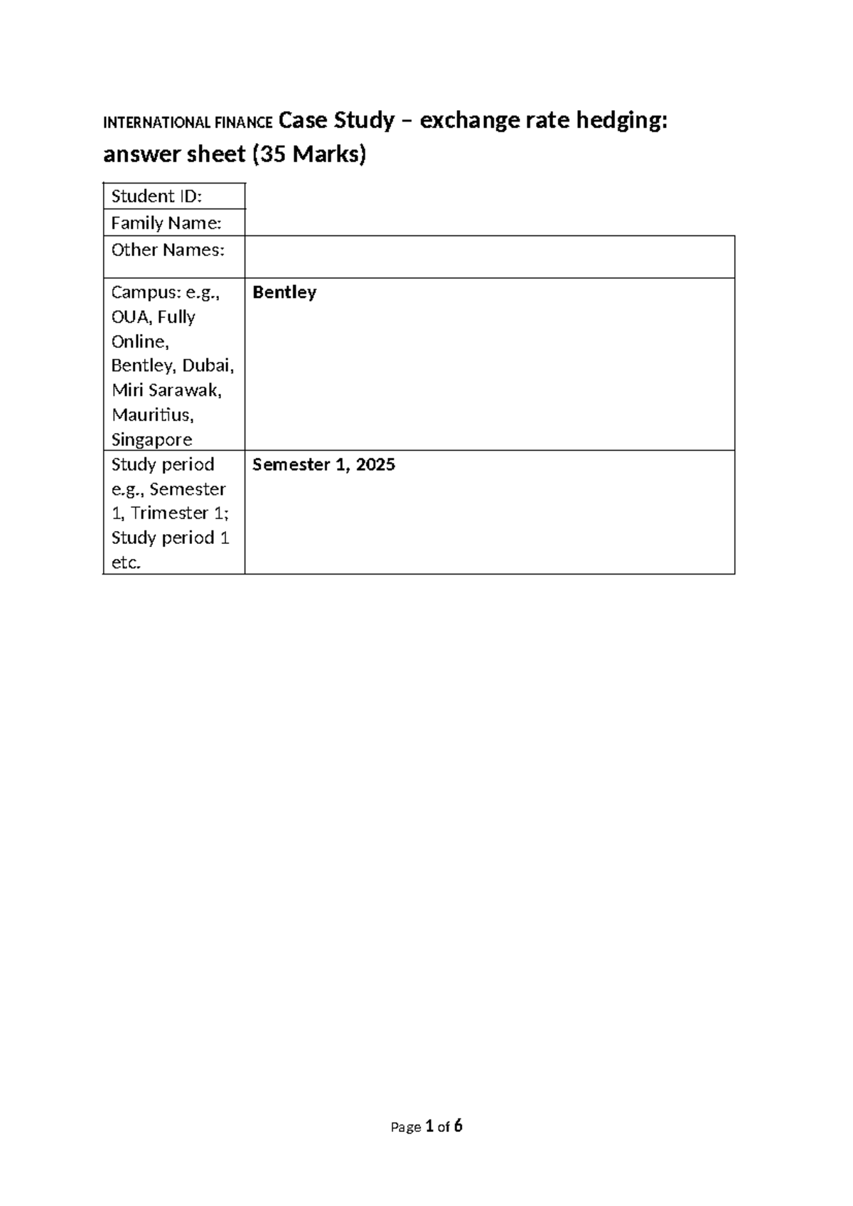 IF Case Study: Exchange Rate Hedging Answer Sheet (35 Marks) - Studocu