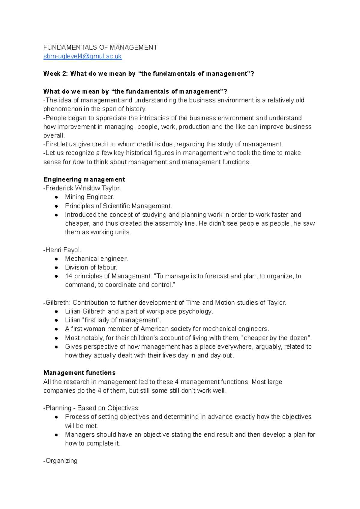 Fundamentals of Management Notes: Week 2 Overview and Insights - Studocu