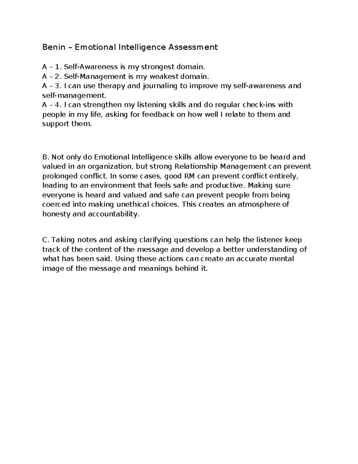 Emotional Intelligence Assessment: Strengths & Weaknesses Analysis ...
