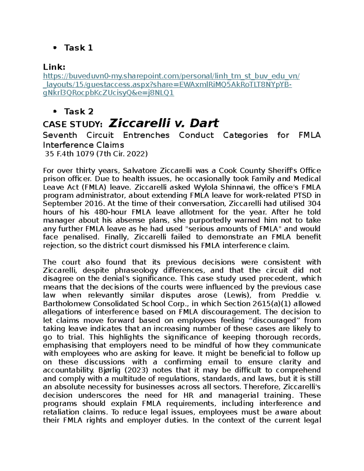 LAW 101: Case Study on Ziccarelli v. Dart - FMLA Interference Claims ...
