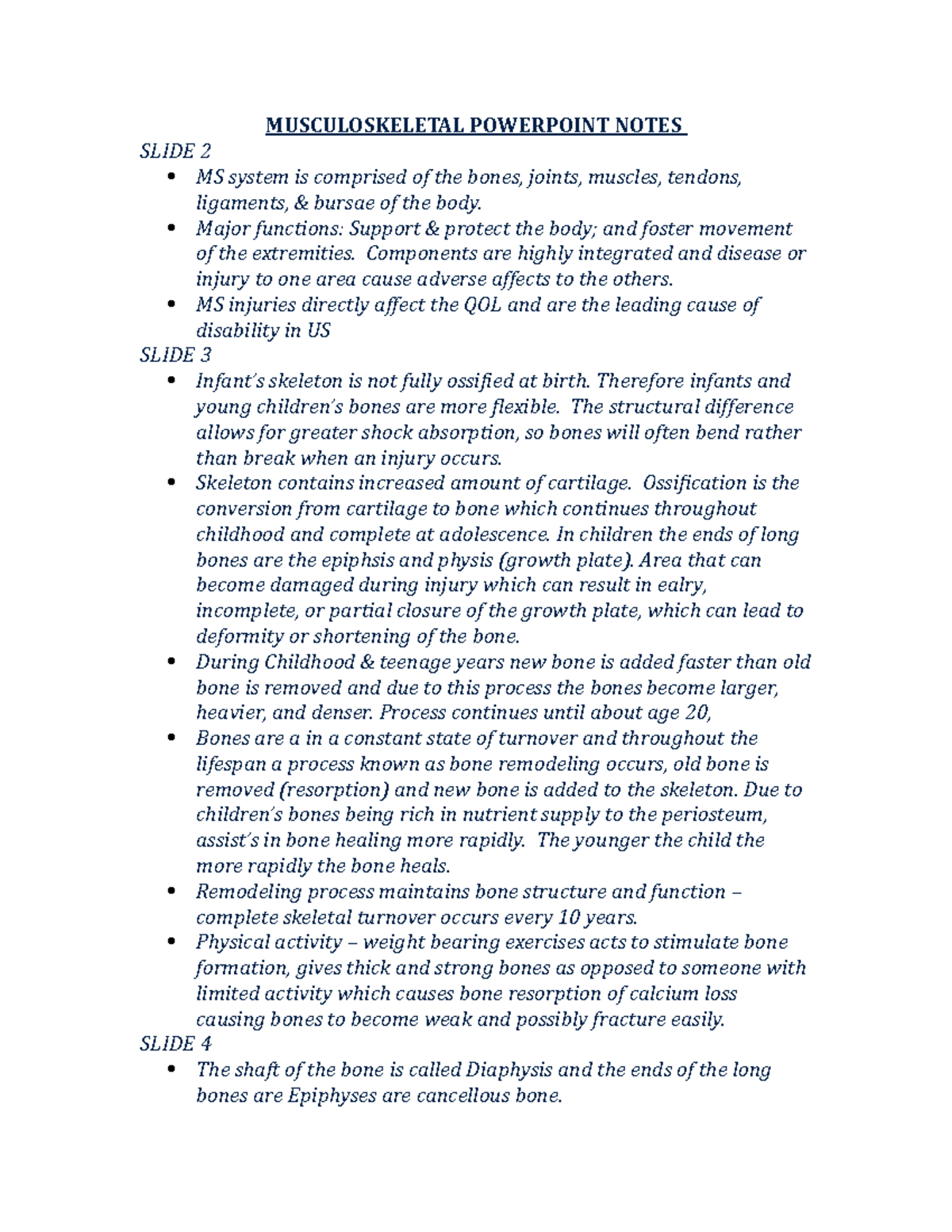 Musculoskeletal Powerpoint Notes - MUSCULOSKELETAL POWERPOINT NOTES ...