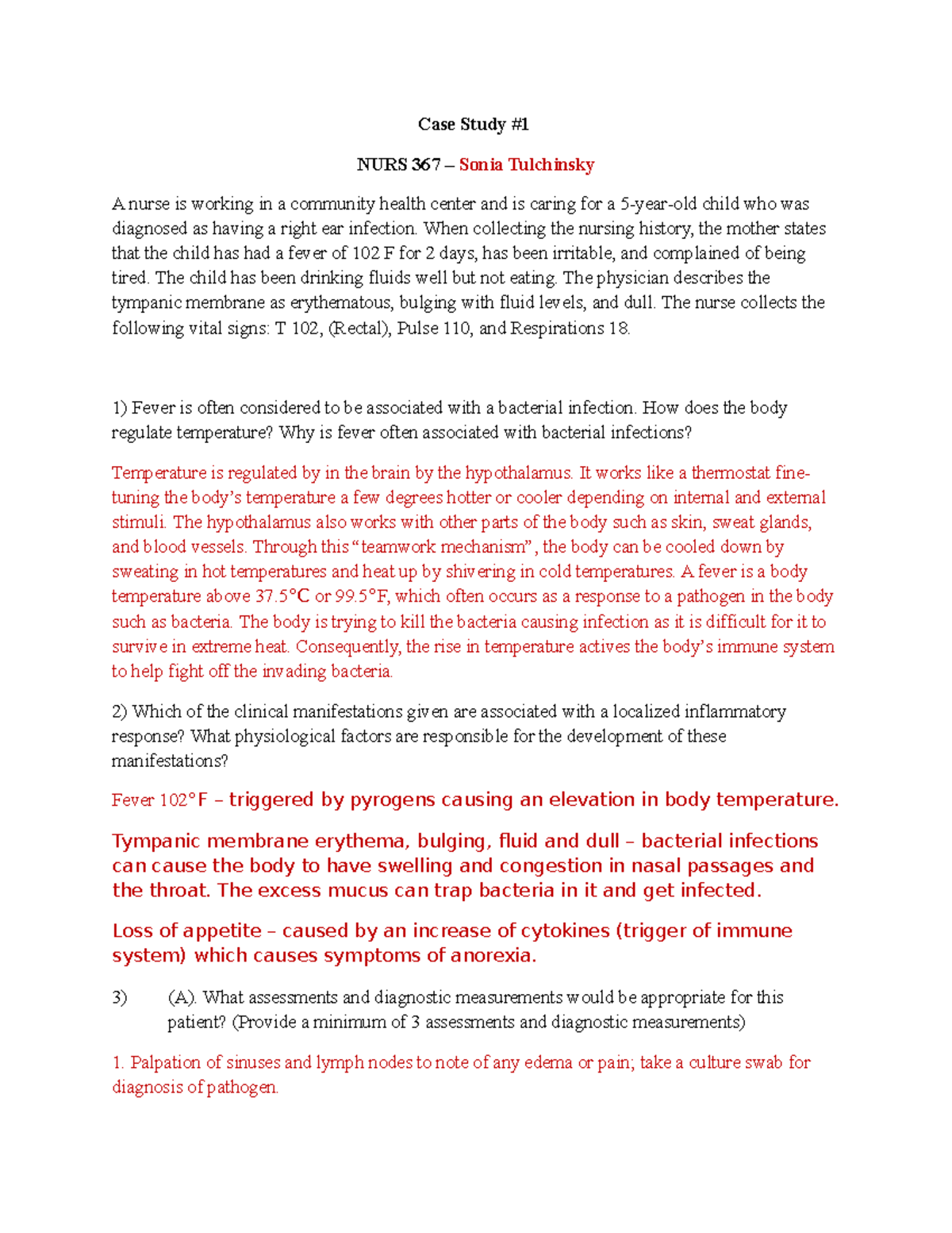 NURS 367 Case Study 1: Managing Pediatric Ear Infections and Fever ...