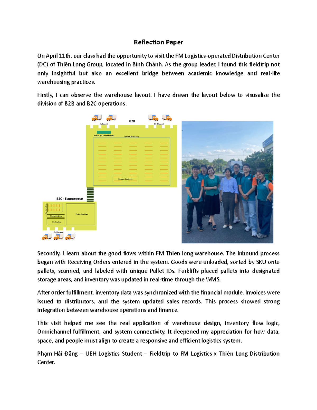 Reflection Paper: Fieldtrip to FM Logistics DC - UEH Logistics - Studocu