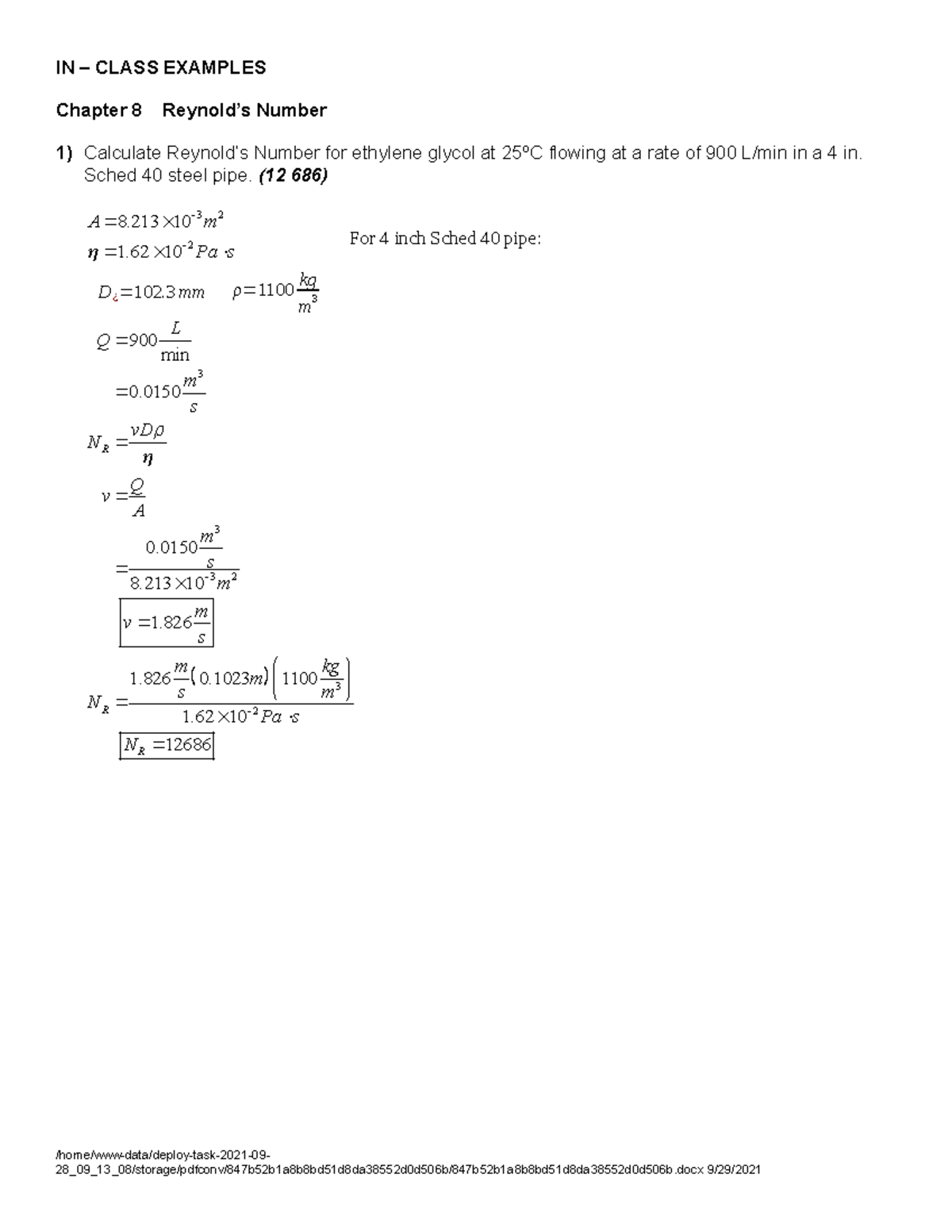 Solved In-Class Examples for Fluid Mechanics Chapter 8 - Studocu