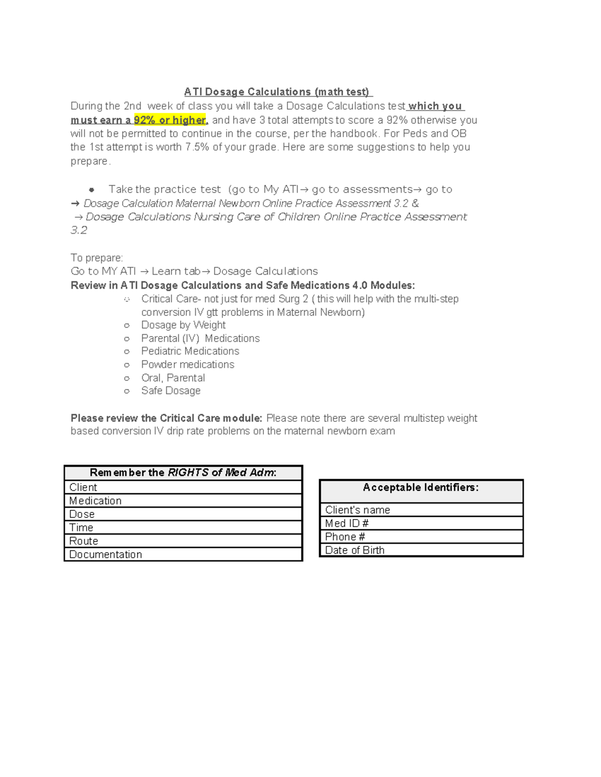 ATI Dosage Calculations Test Preparation Guide - Studocu
