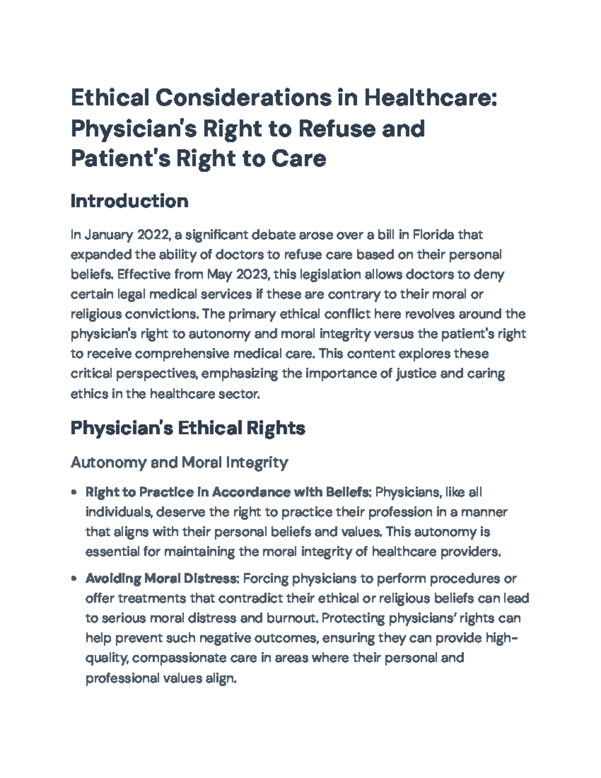 Ethical Dilemmas in Healthcare: Physicians' & Patients' Rights ...