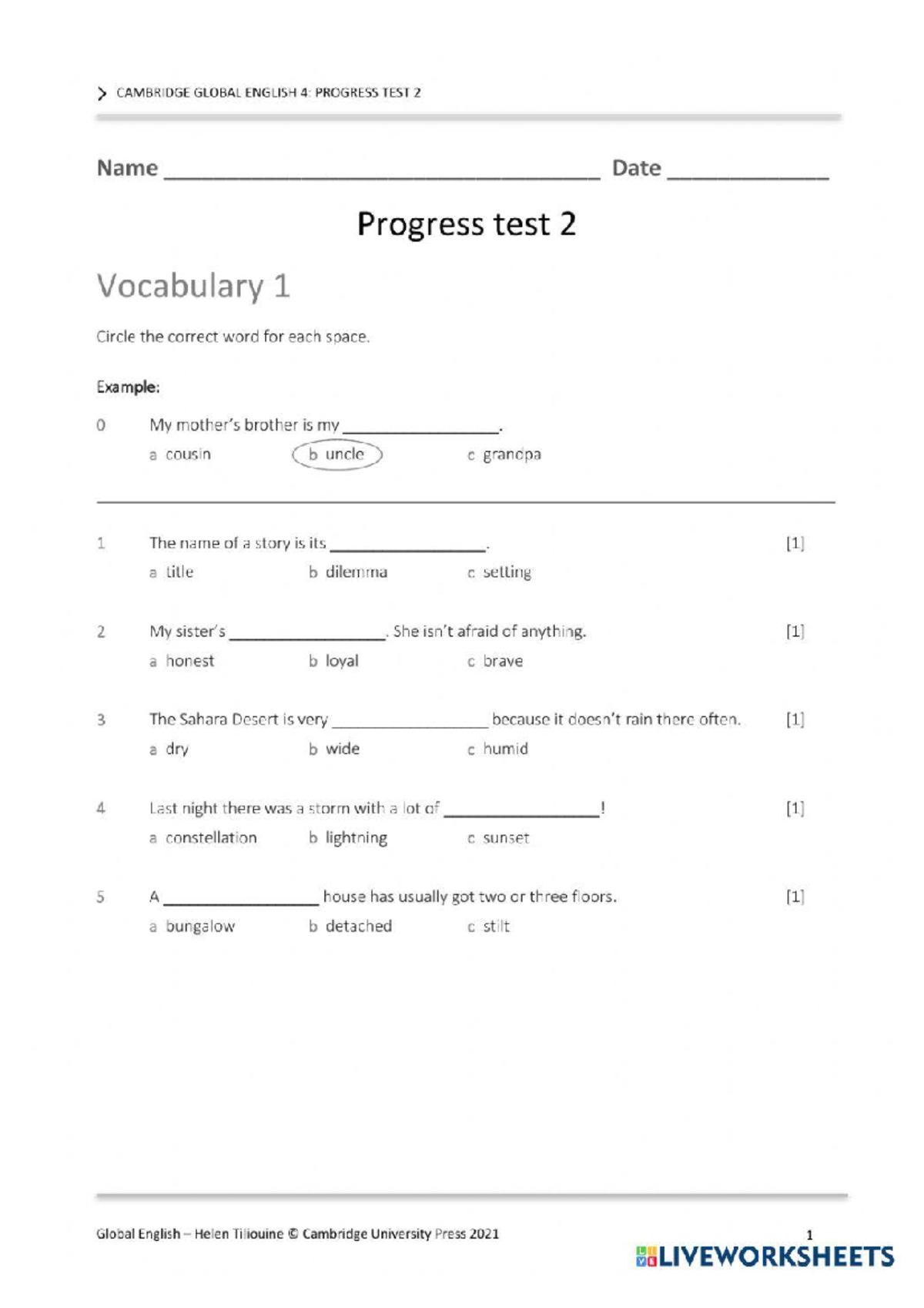 CGE4: Progress Test 2 Vocabulary and Grammar Exercises - Studocu