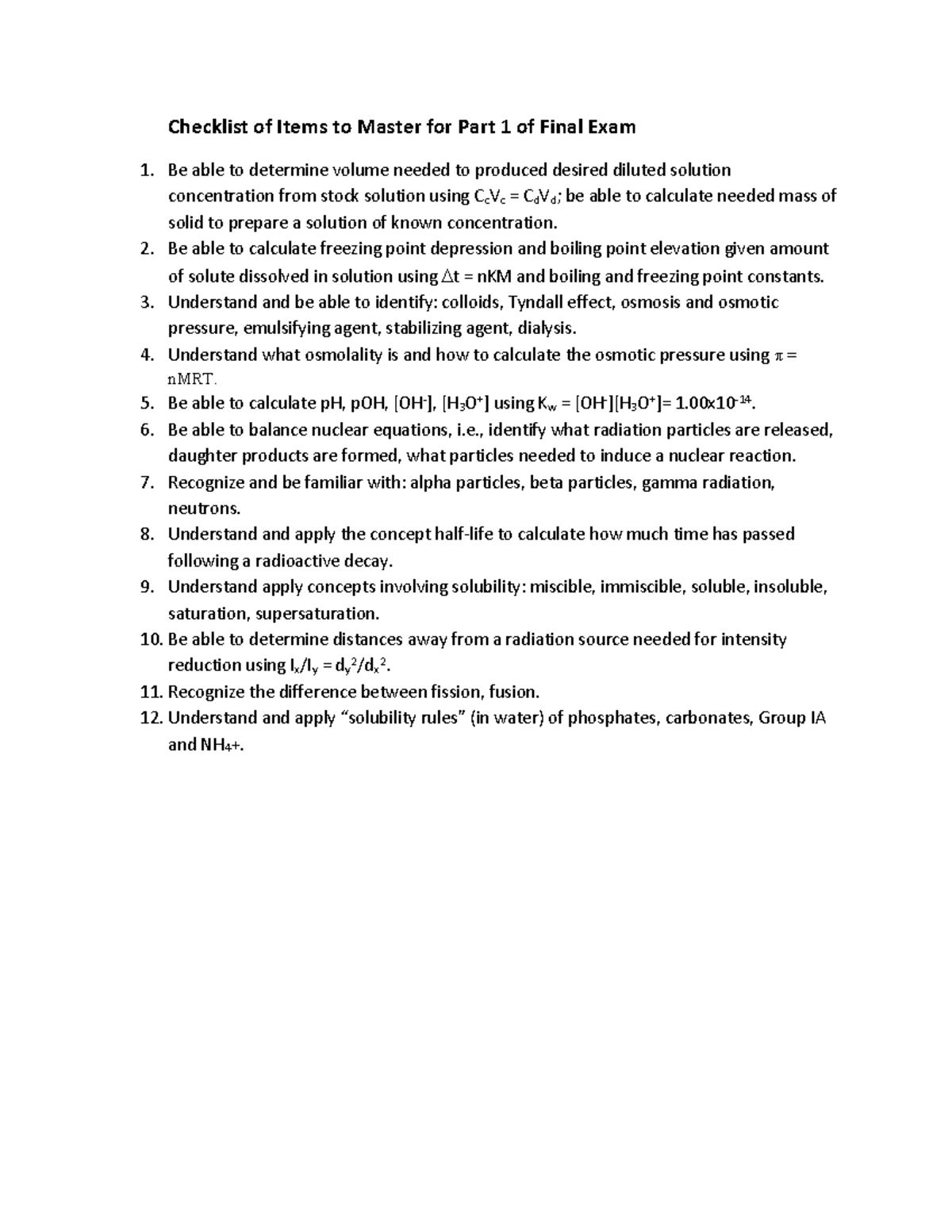 Checklist for Mastery: Final Exam Part 1 - Studocu