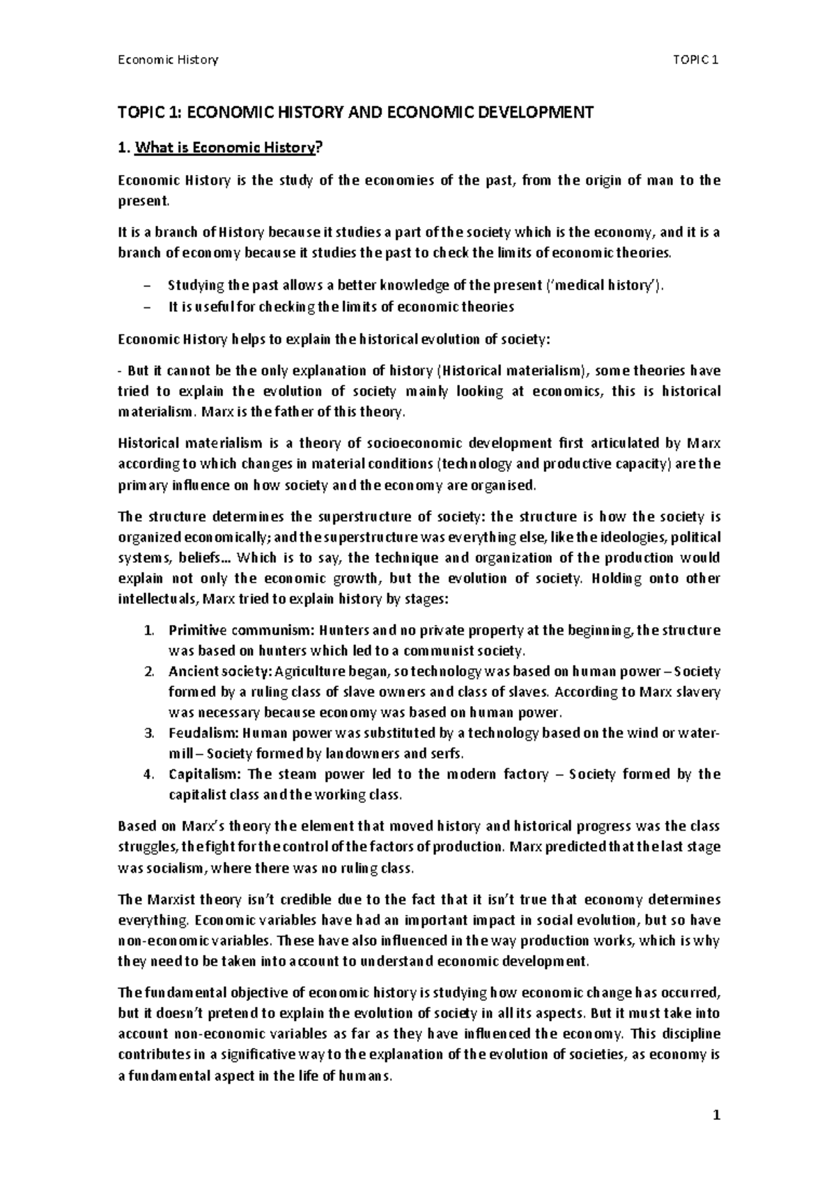 Economic History Topic 1: Foundations and Theories of Economic ...