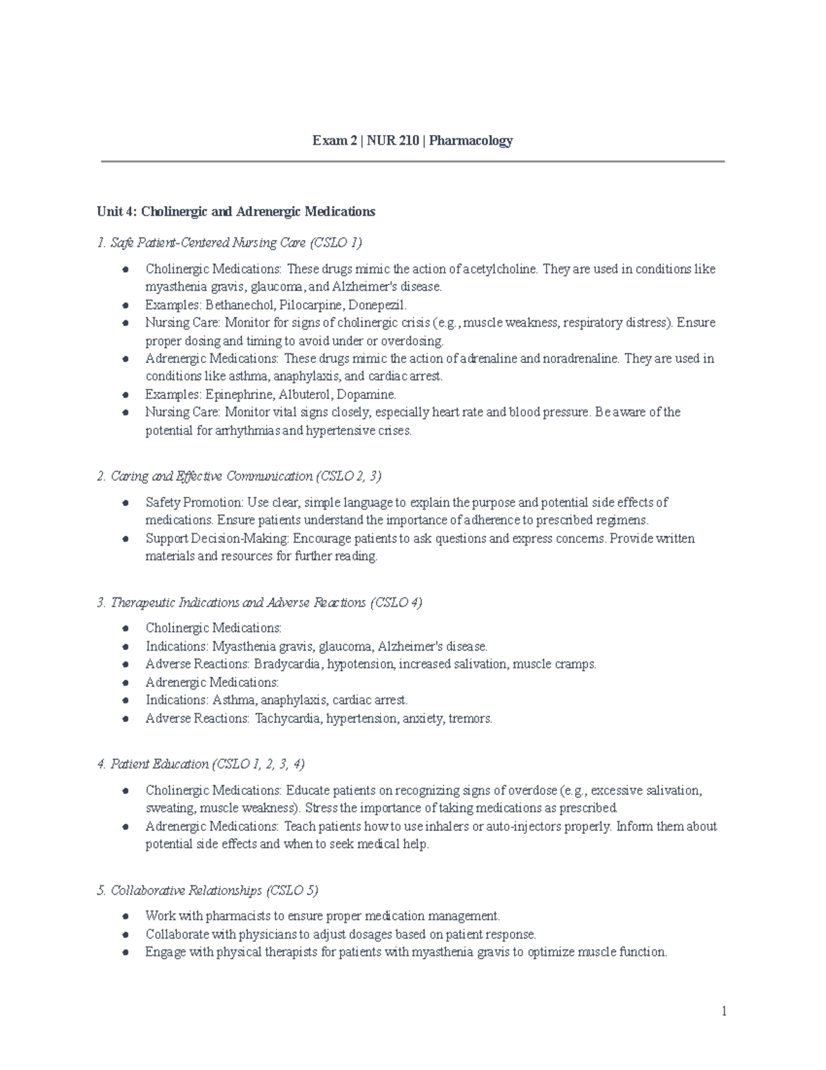 Exam 2 Study Notes for NUR 210: Pharmacology Units 4-6 - Studocu