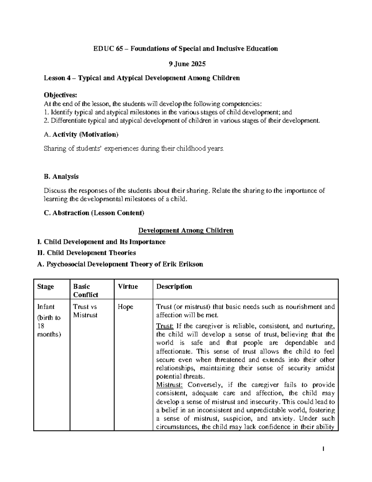 EDUC 65 Lesson 4: Understanding Typical & Atypical Child Development ...