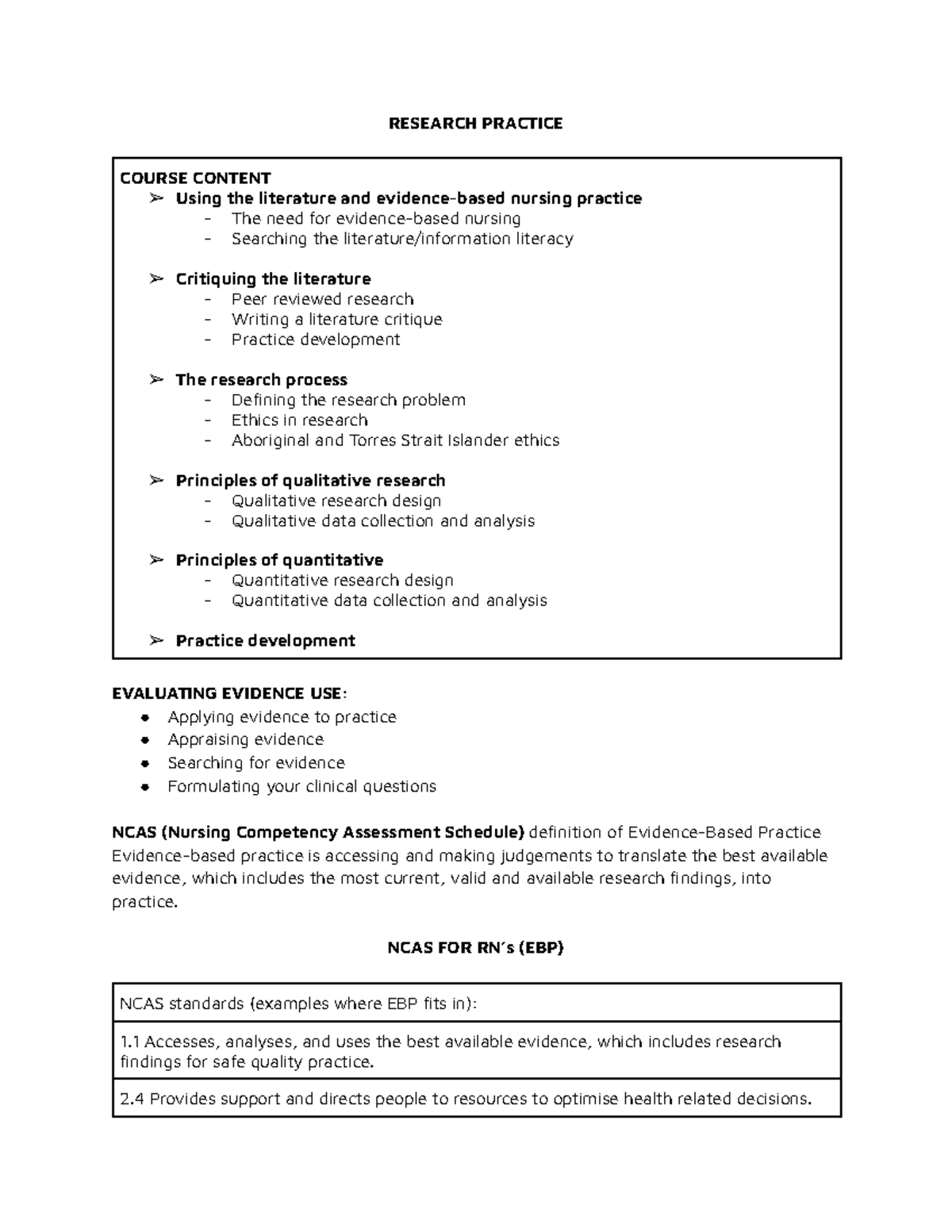 NURS1042 Evidence-Based Research Practices and Process Overview - Studocu