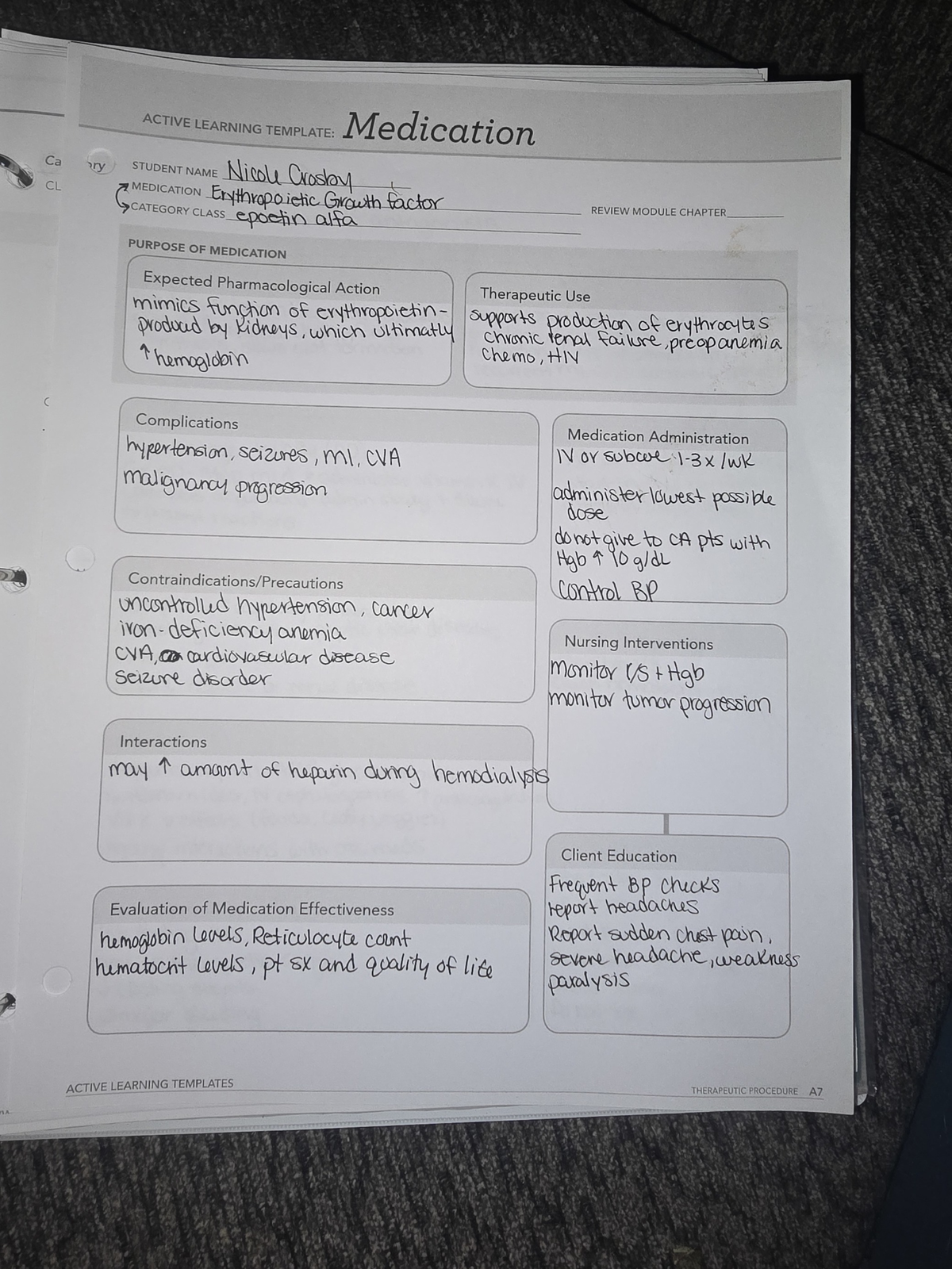MED Cards HEME Pharm 2 - Therapeutic Use & Nursing Interventions - Studocu