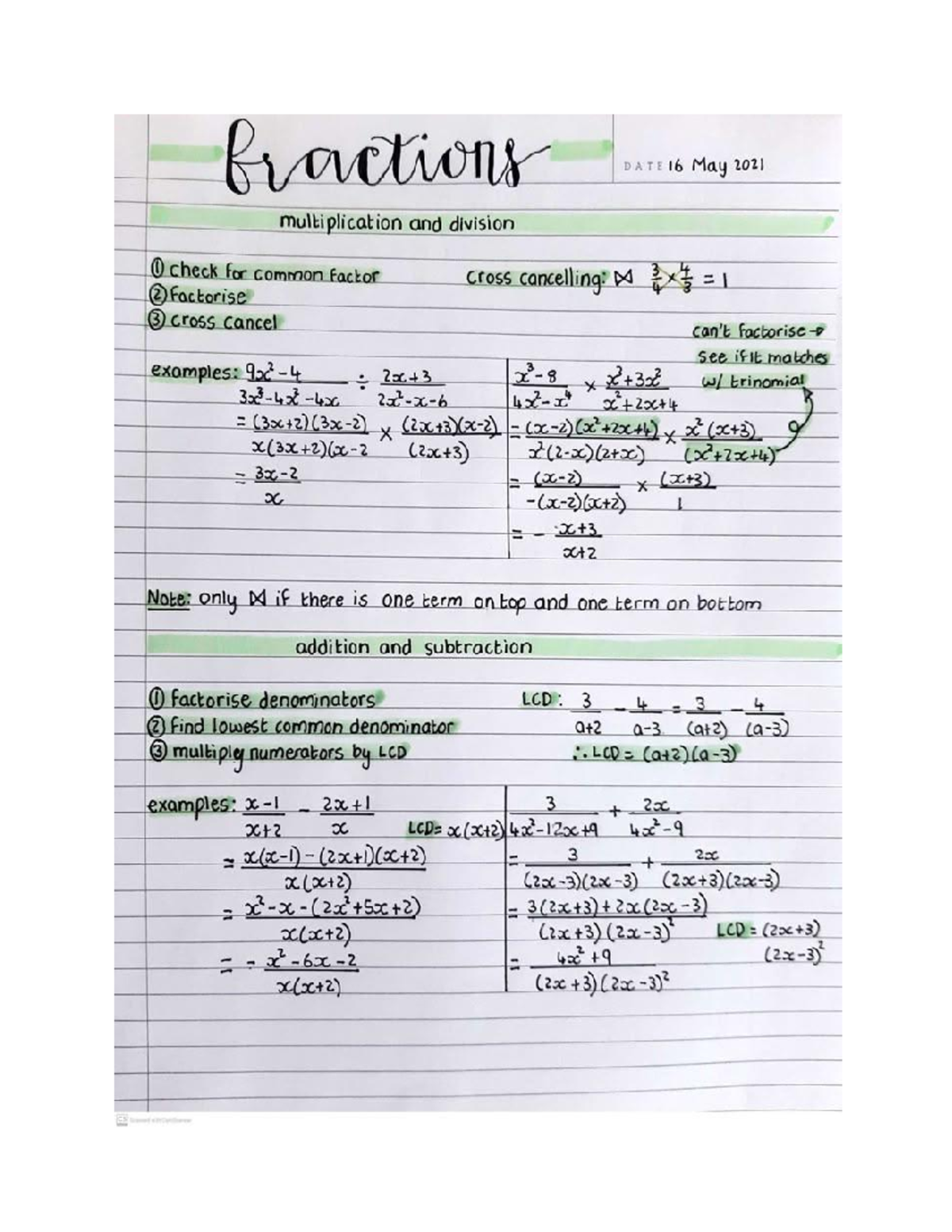 math notes yayyyy - fractions DATE 16 May 2021 multiplication and ...