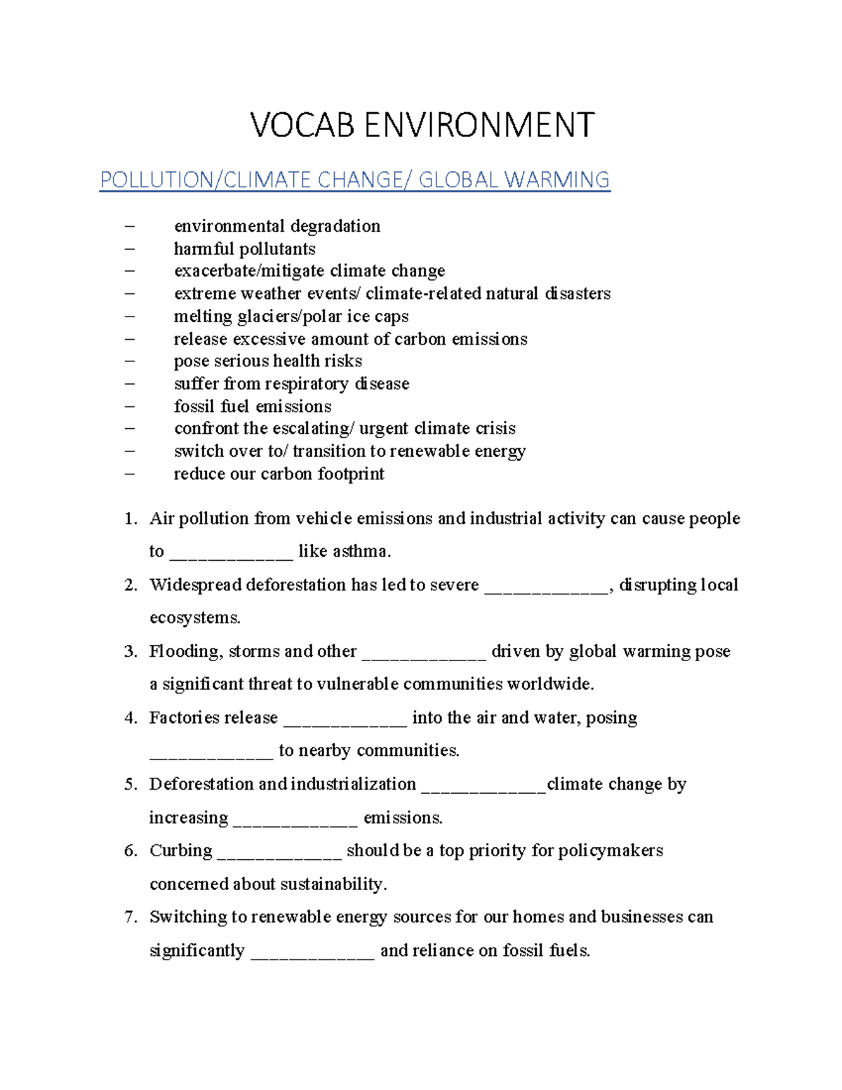 ENV 101 - Exercise on Global Warming, Deforestation & Plastic Pollution ...