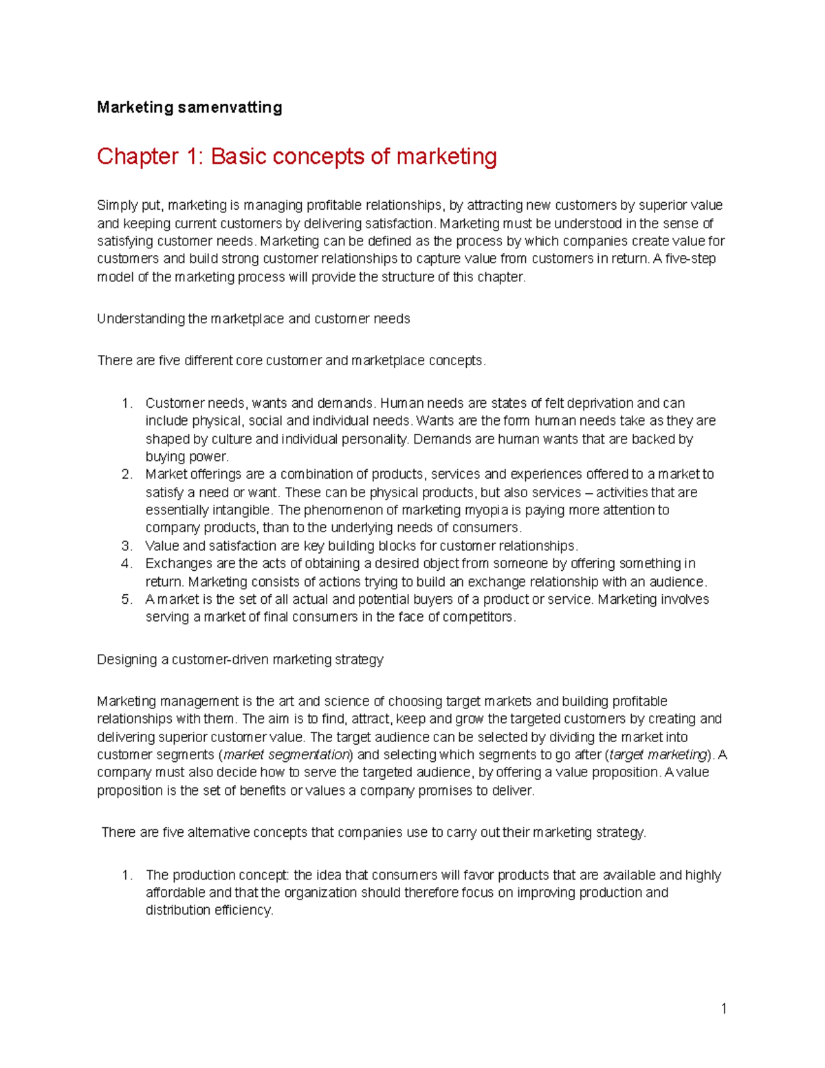 Marketing Concepts and Strategies Overview - MKT 101 Summary - Studeersnel