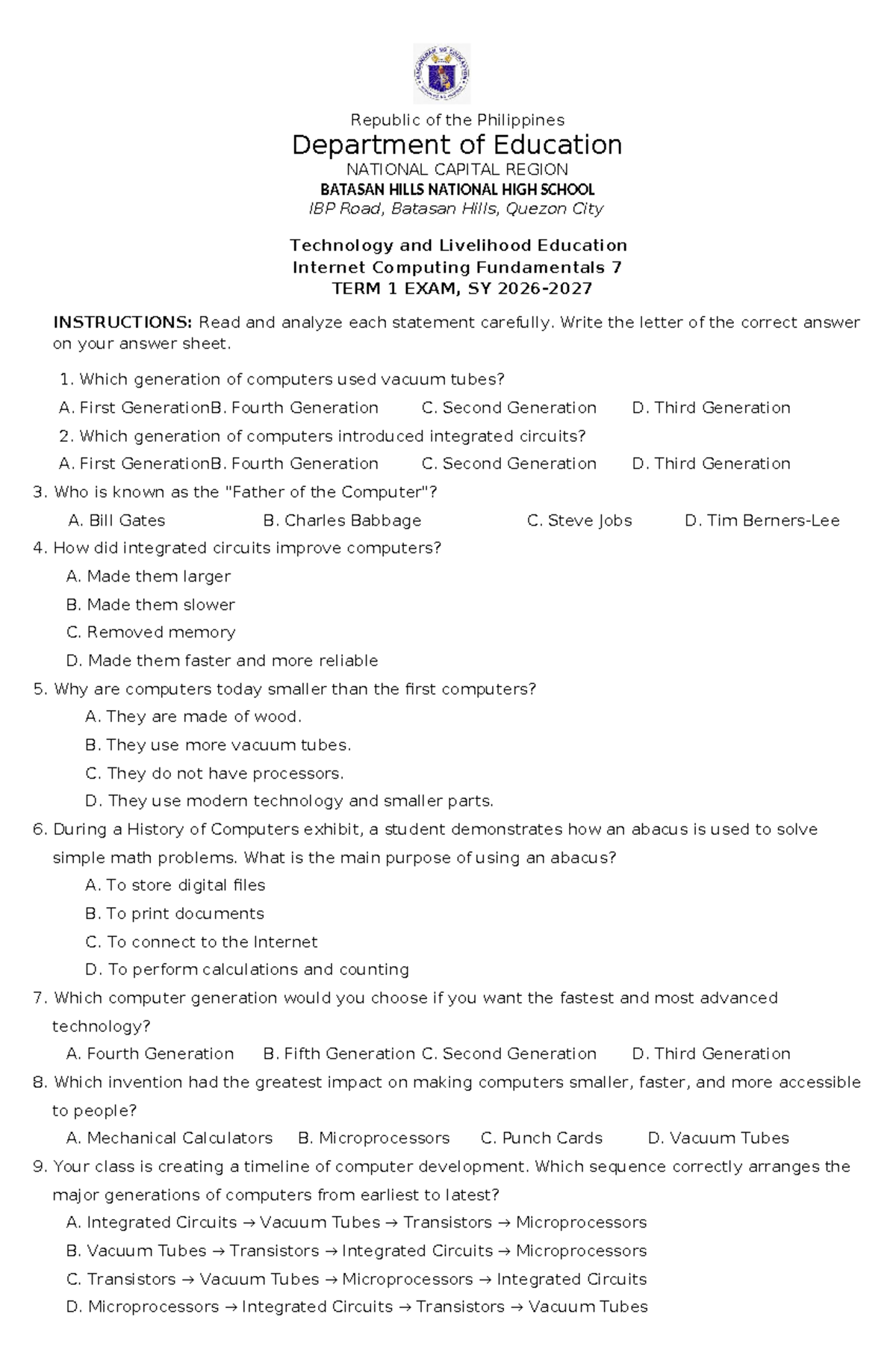 ICF 7 TERM 1 EXAM: Internet Computing Fundamentals Questions - Studocu