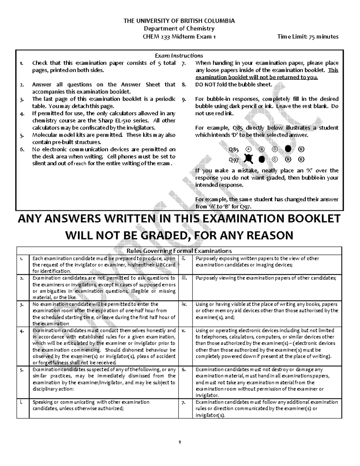 CHEM 233 Midterm Exam 1 Guidelines and Instructions - Studocu