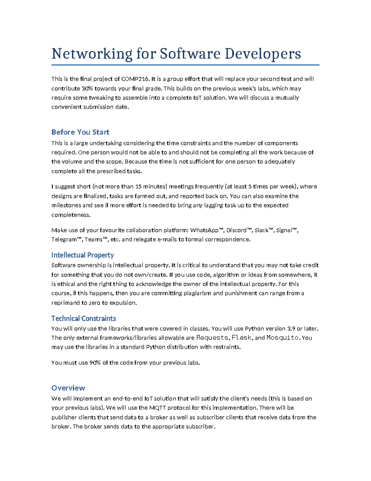 COMP 216 - Final Project - Instructions - Networking for Software ...