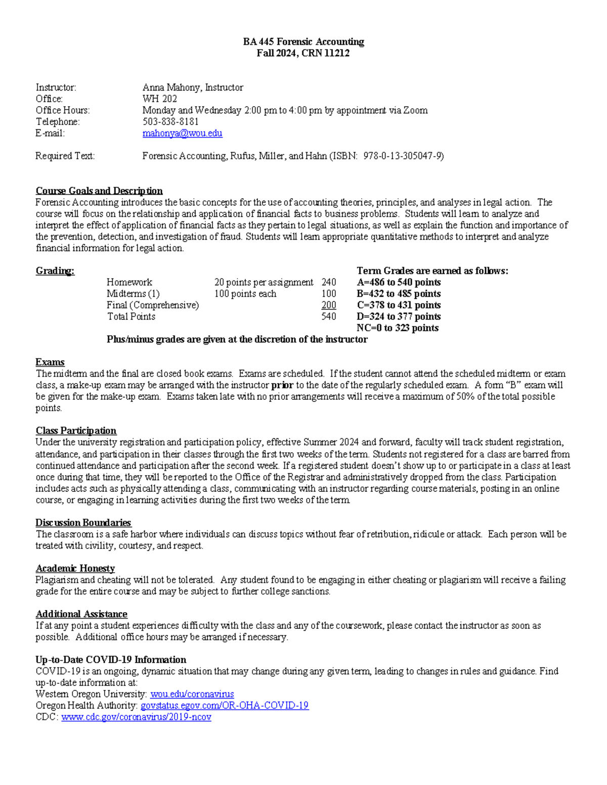 BA 445 Forensic Accounting Syllabus - Fall 2024 Overview - Studocu
