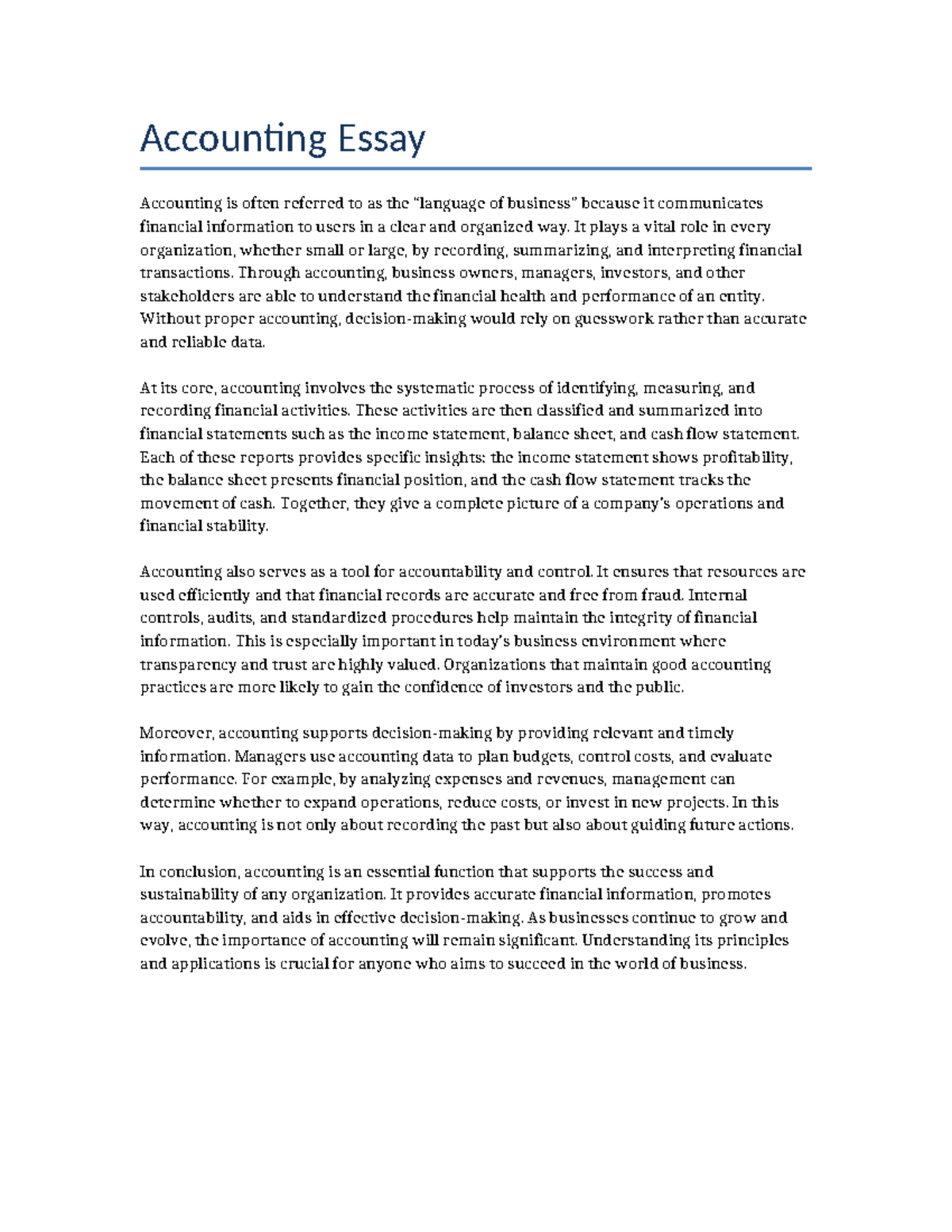 ACC 101: The Importance of Accounting in Business Success - Studocu