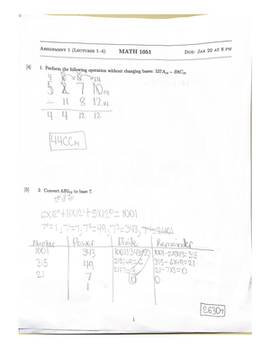 Assignment five Numeration I math 1051 - MATH 1051(002) ASSIGNMENT #5 ...