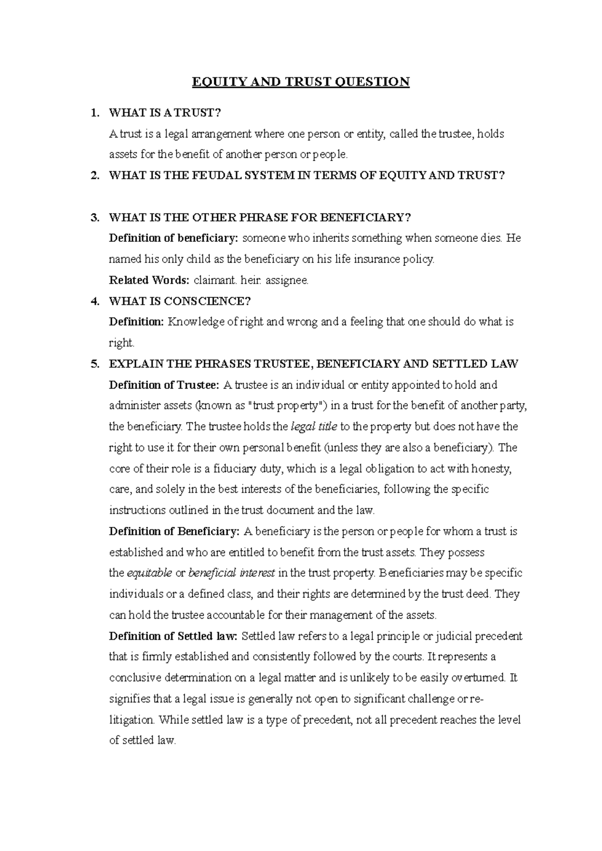 EQUITY AND TRUST: Key Concepts and Definitions Explained - Studocu