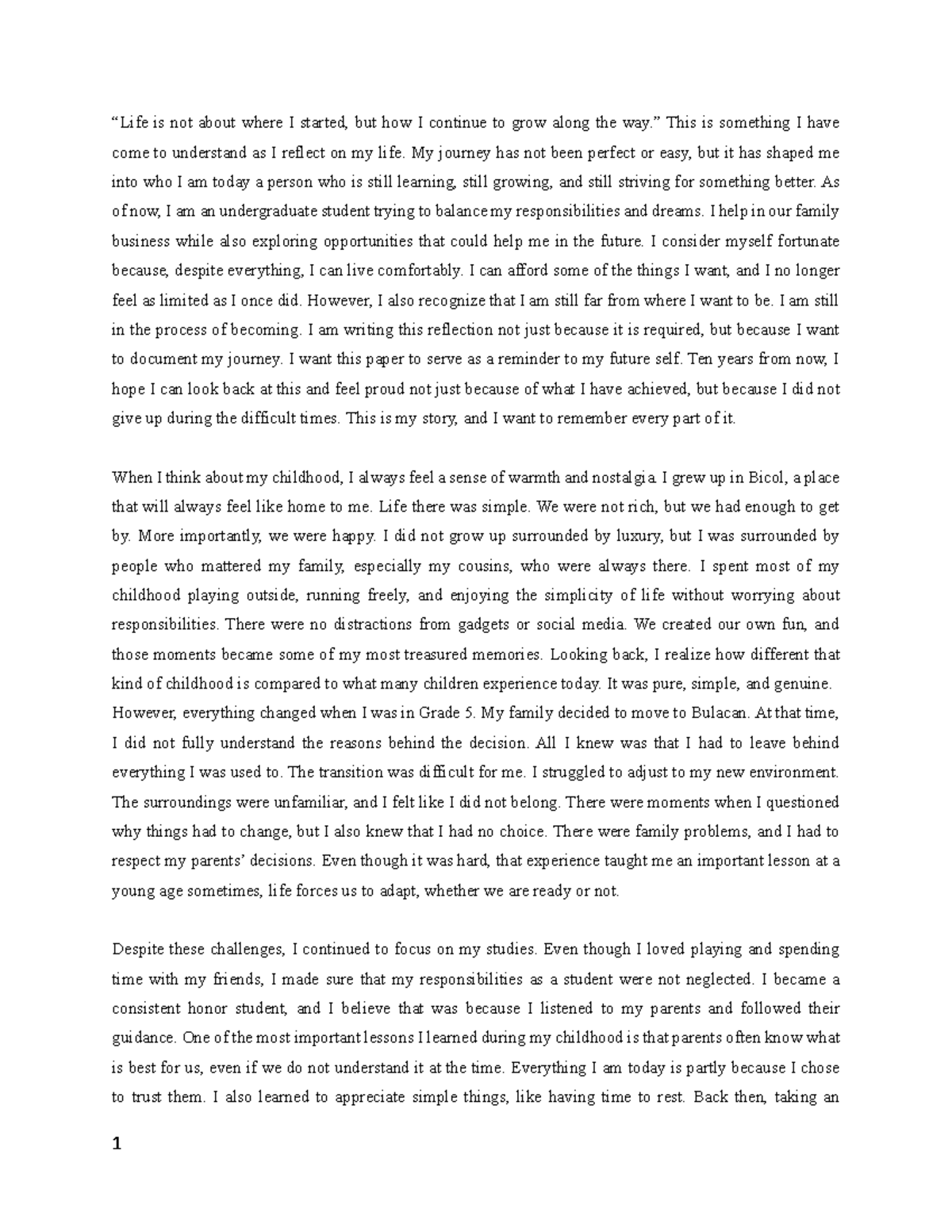Reflection Paper: My Journey of Growth and Perseverance - Studocu