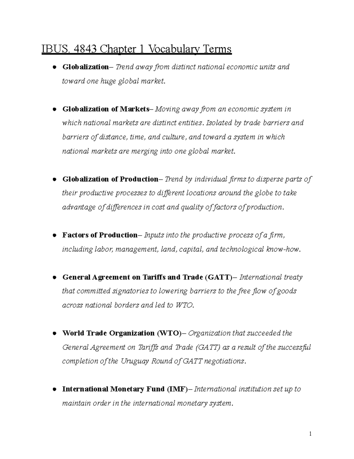 IBUS. 4843 Vocabulary Terms: Chapters 1-4 Comprehensive List - Studocu