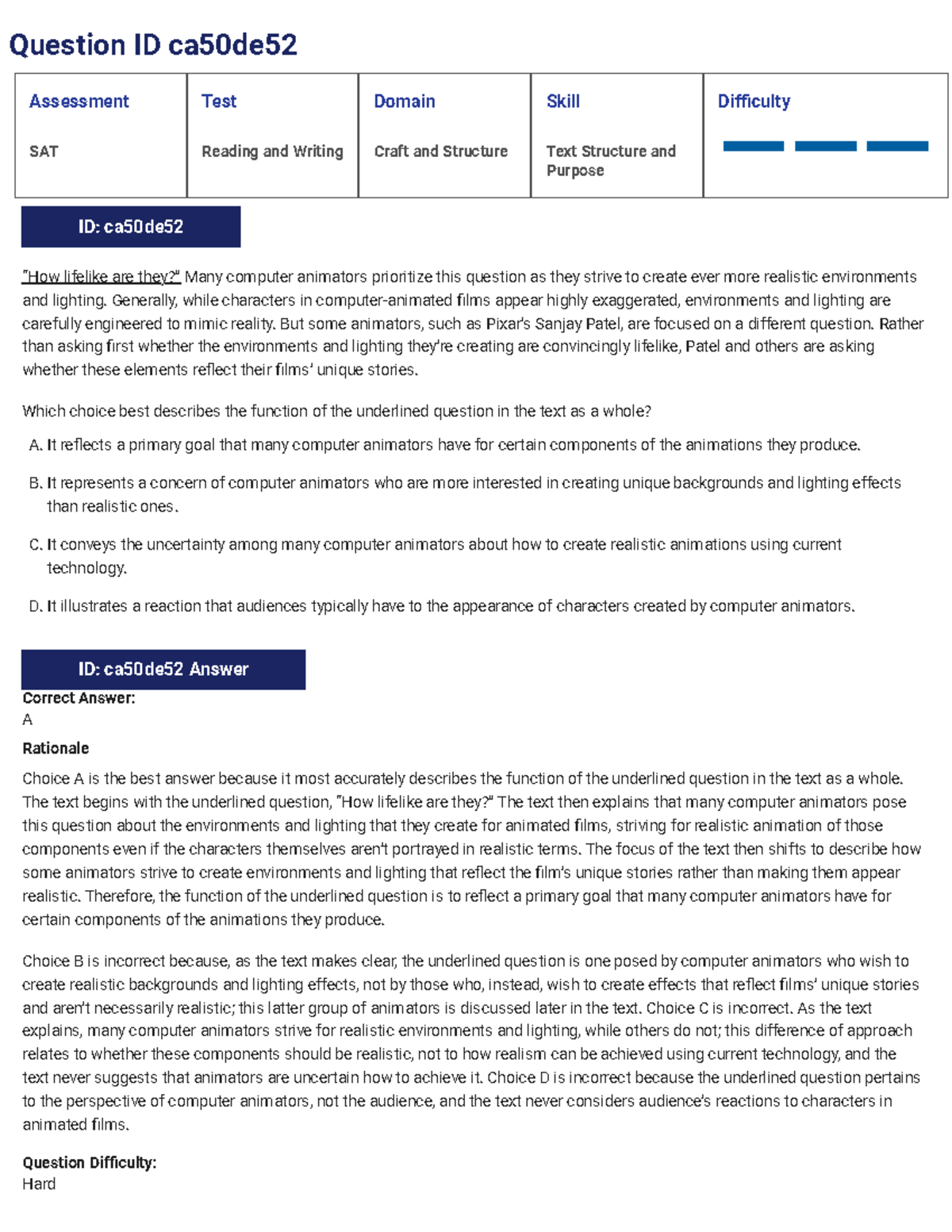 SAT Reading & Writing: Main Idea Questions & Answers - Studocu