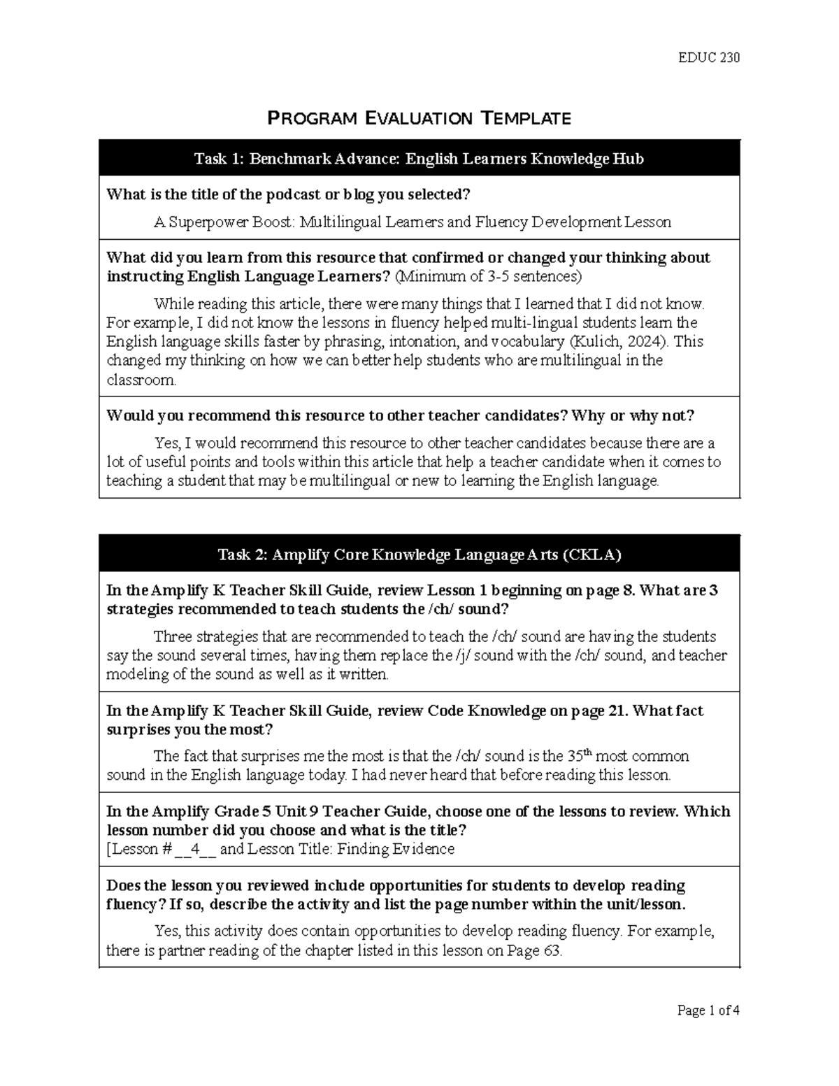 EDUC 230 Program Evaluation: Strategies for Multilingual Learners - Studocu