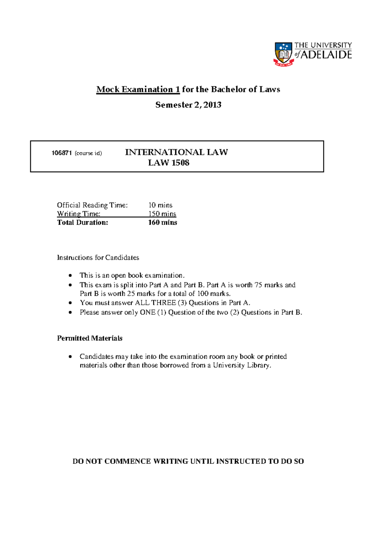 Sample/practice exam 2013, questions - Mock Examination 1 for the ...