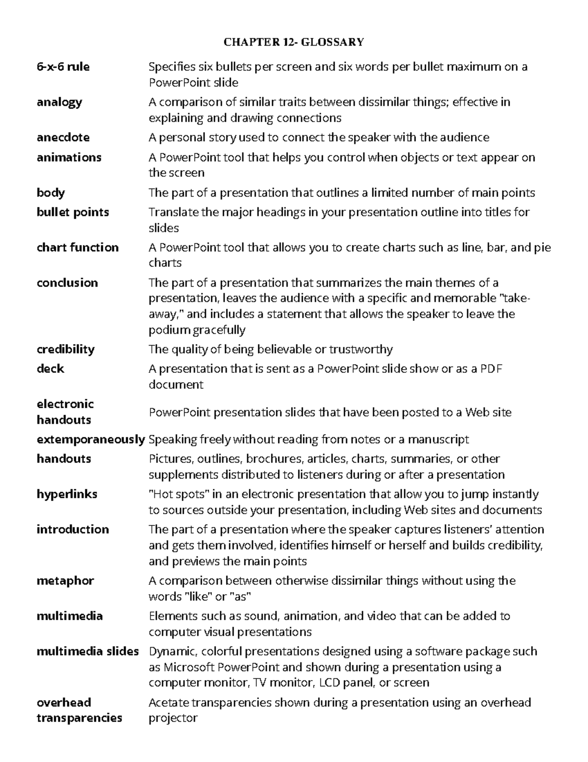 Chapter 12 Glossary: Key Terms for Effective Presentations - Studocu