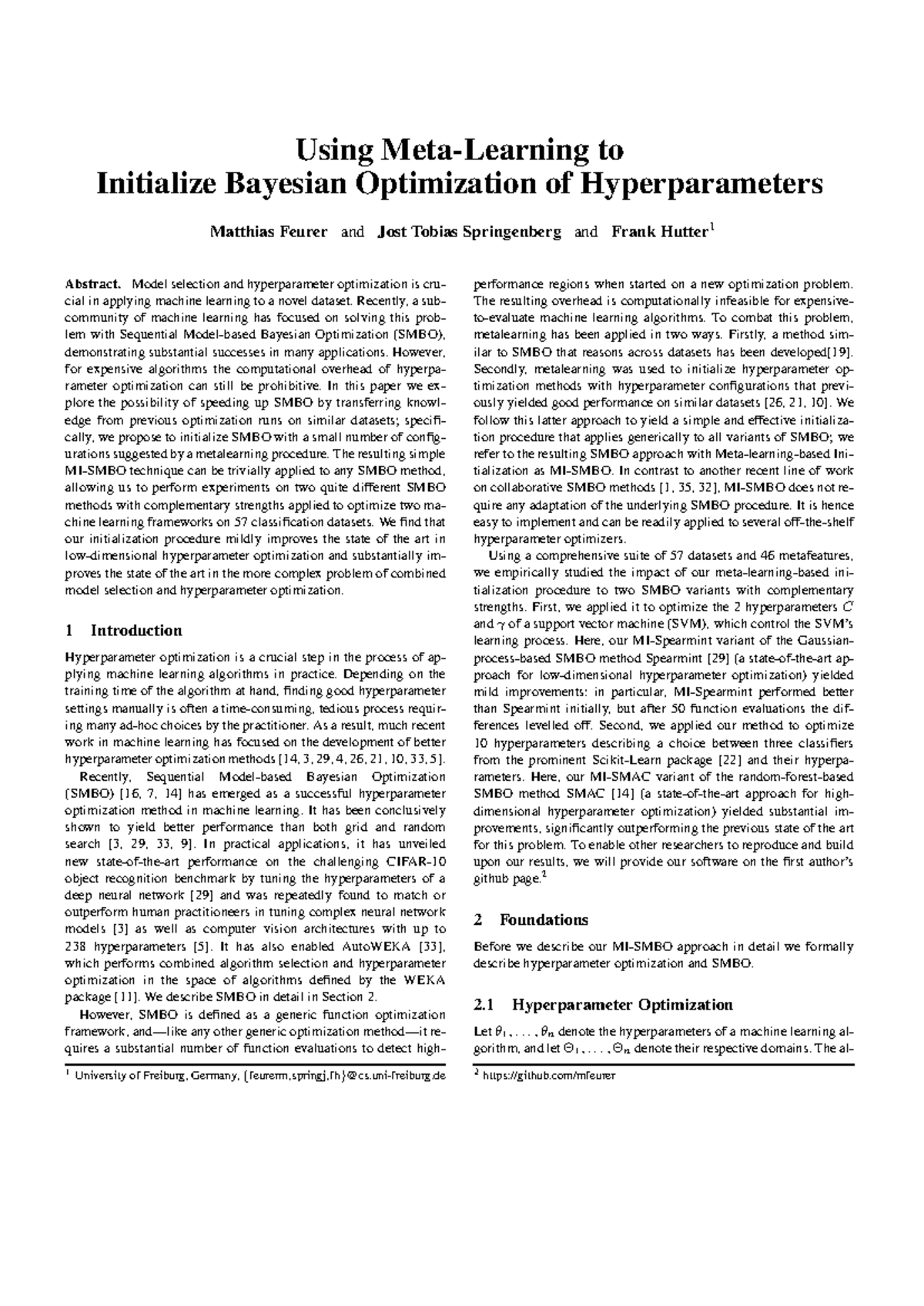 MI-SMBO: Meta-Learning for Efficient Hyperparameter Optimization - Studocu