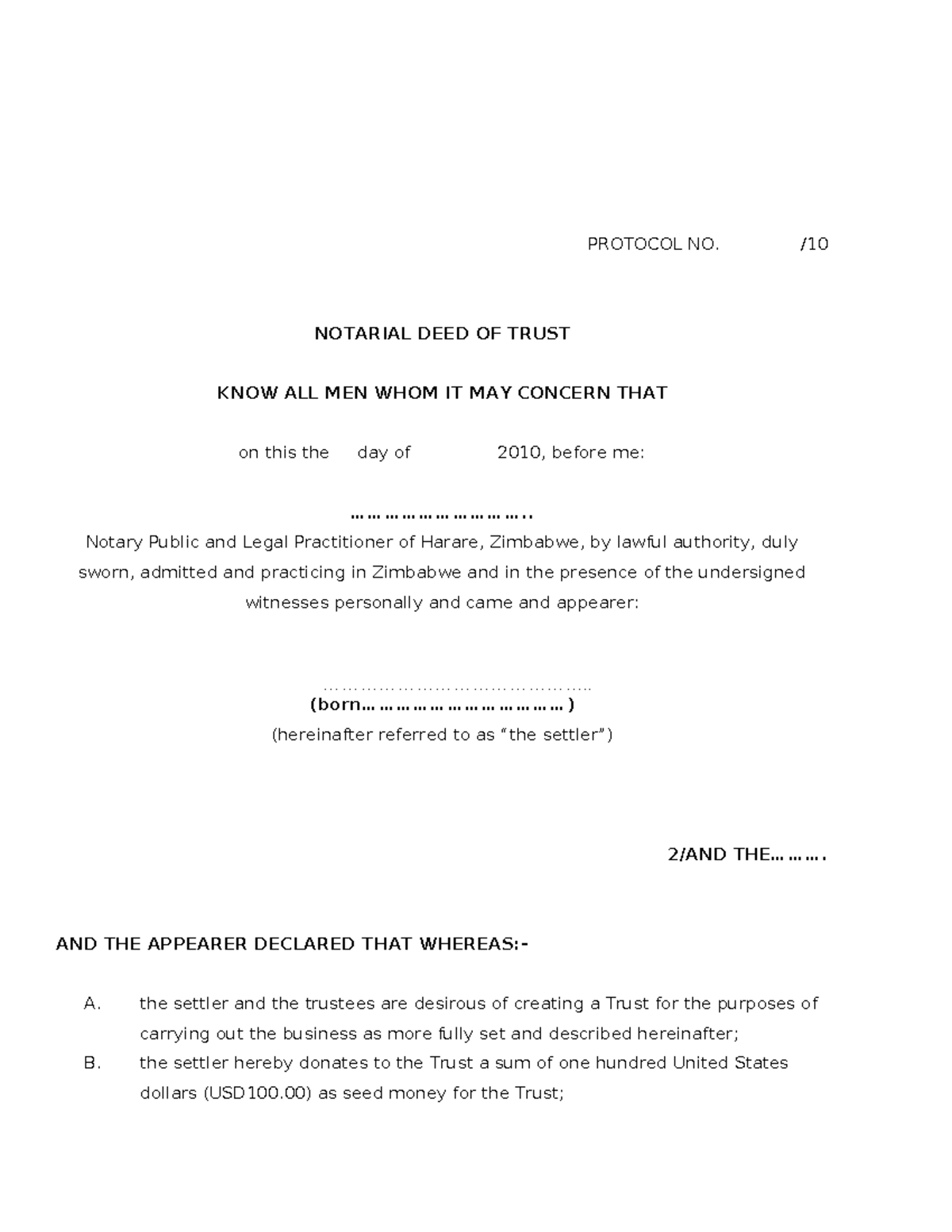 Notarial Deed of Trust Protocol - Legal Framework Overview - Studocu