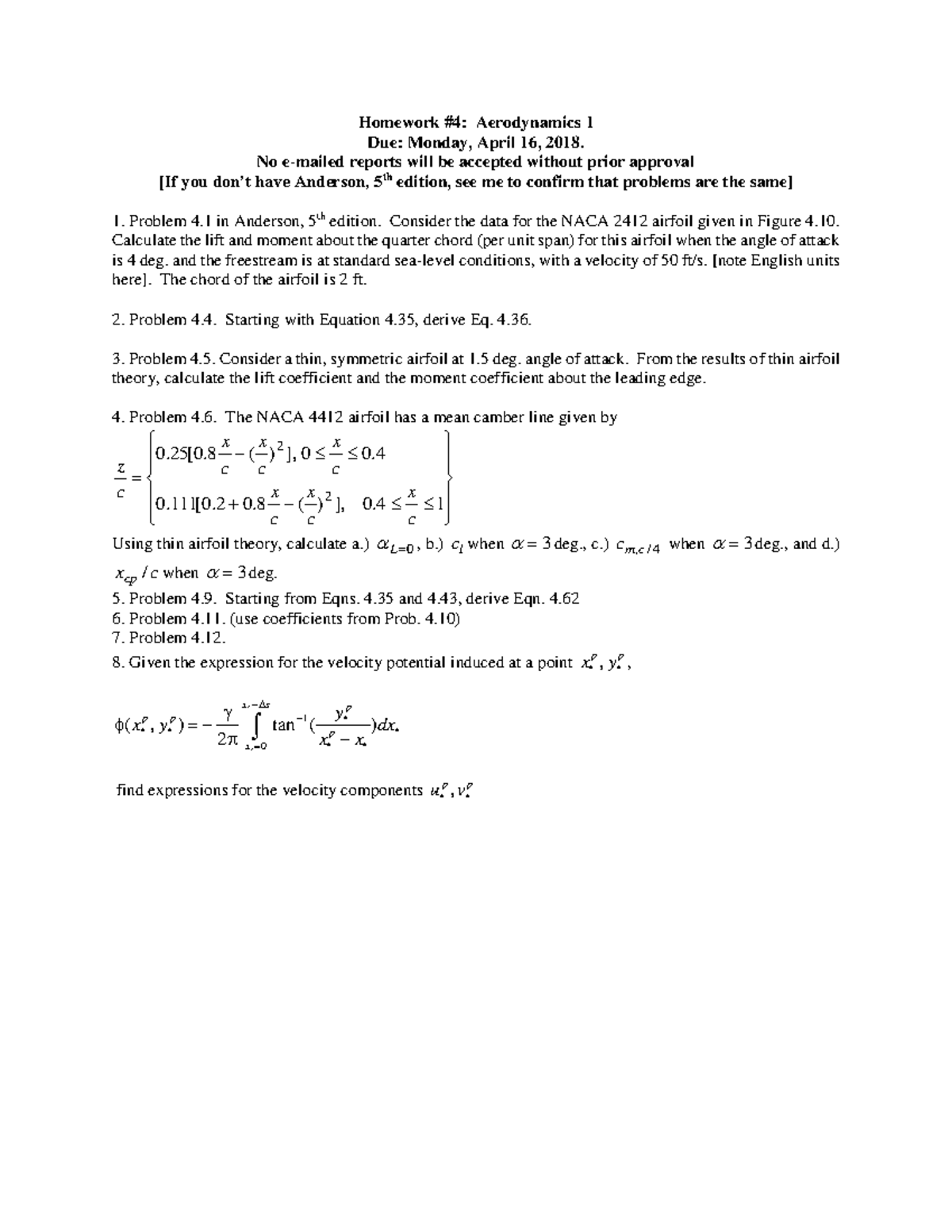MAE252 - Homework 4: Aerodynamics Problems and Solutions - Studocu
