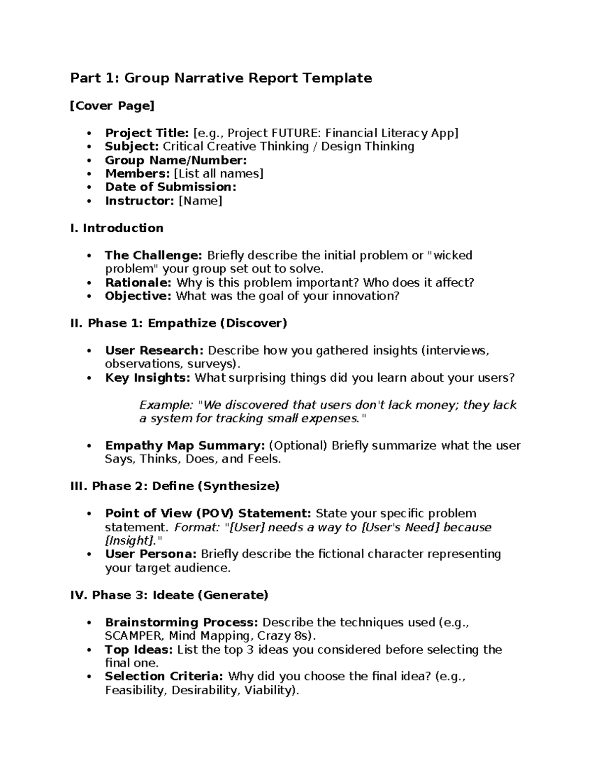 Project FUTURE: Group Narrative Report Template on Financial Literacy ...