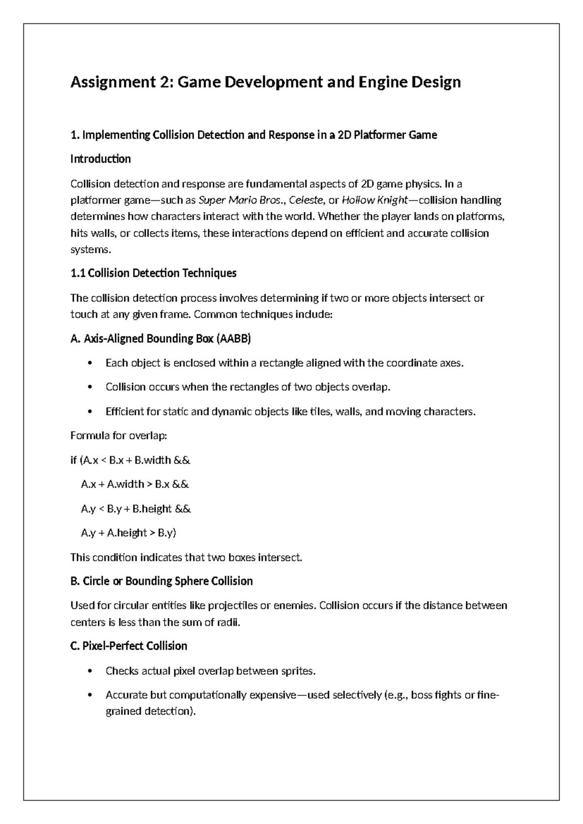 Assignment 2: Summary of Game Development & Engine Design Techniques ...