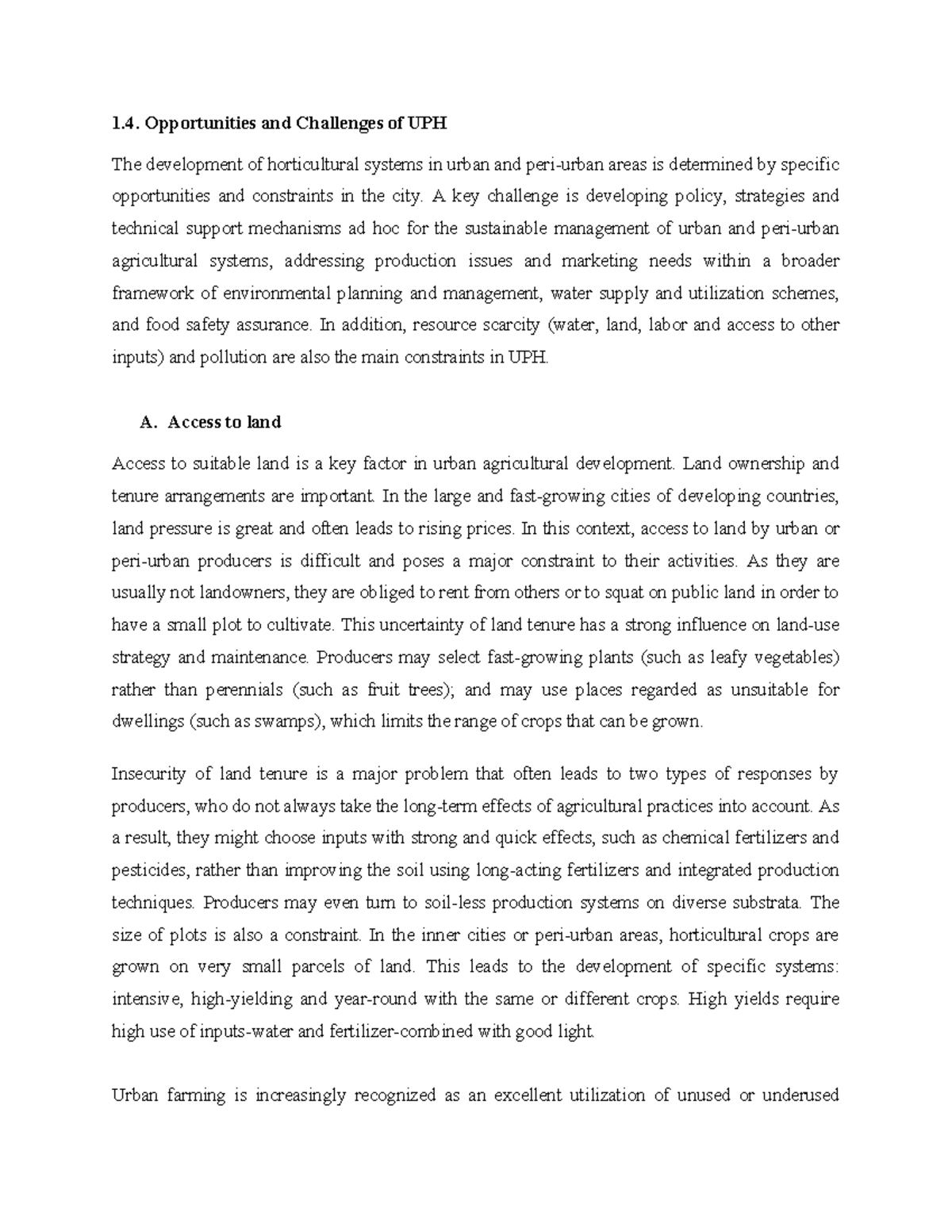 1.4. Opportunities and Challenges in Urban Horticulture (UPH) - Studocu