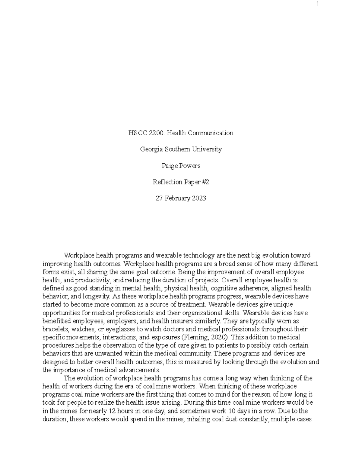 Reflection paper #2-2 - HSCC 2200: Health Communication Georgia ...