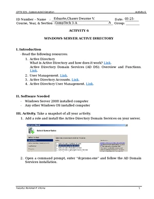 CPTR 325 System Administration Activity 6: Windows Server AD Setup ...